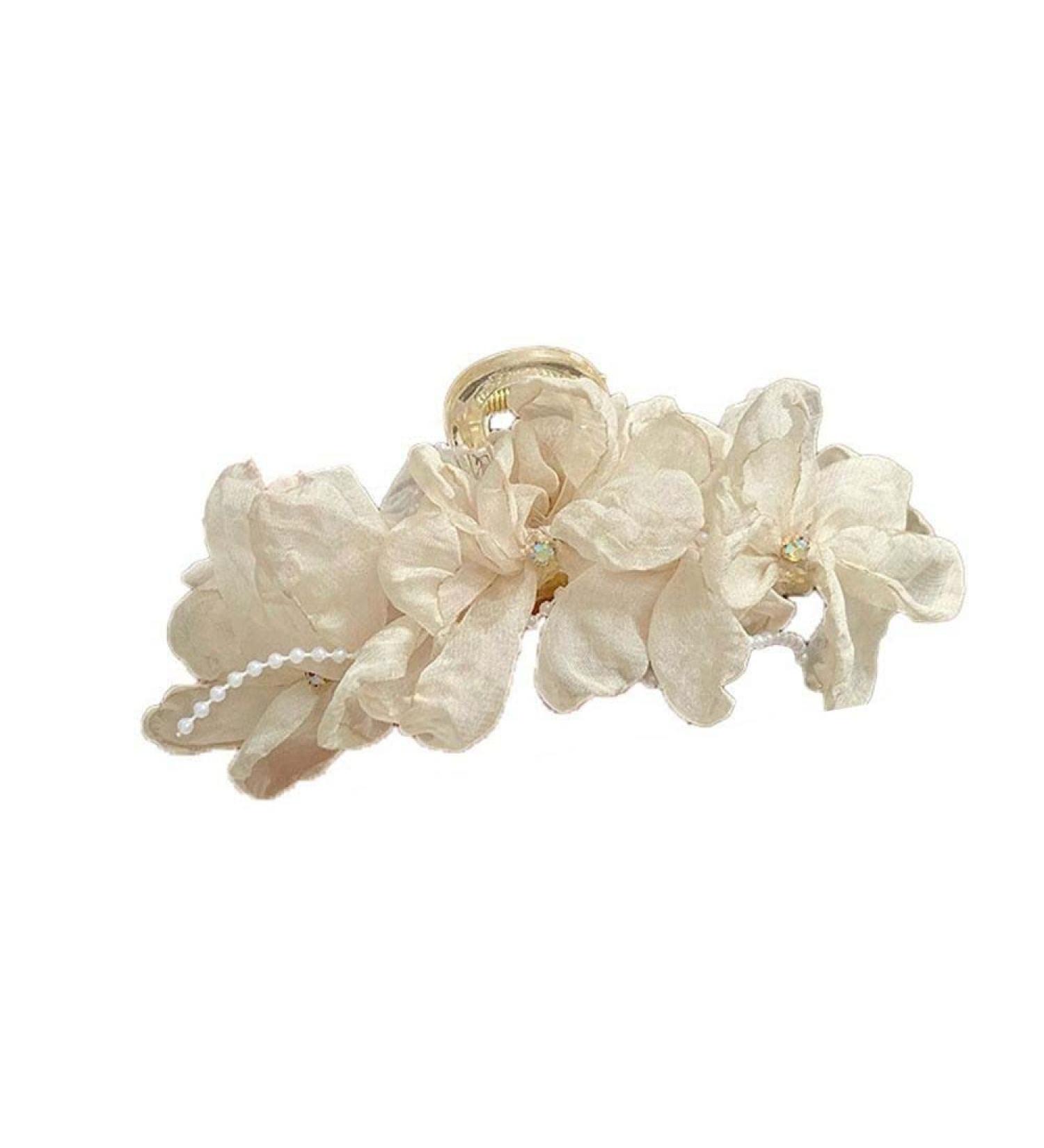 Cloth Flower Bow Hair Claw Jaw Clip for Women - Beige Hair Accessories - Buy Online on GoSupps.com