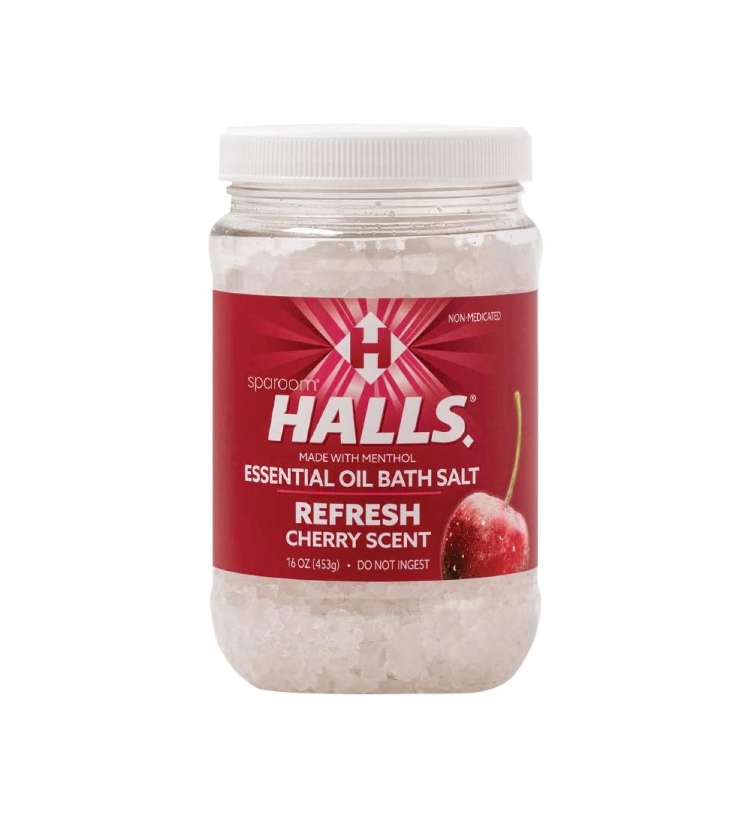 SpaRoom Halls Cherry Essential Oil Bath Salts - 16 oz Jar | Eucalyptus Menthol Cherry Scent | Aromatherapy Vapor Bath Crystals - Buy Online on GoSupps.com