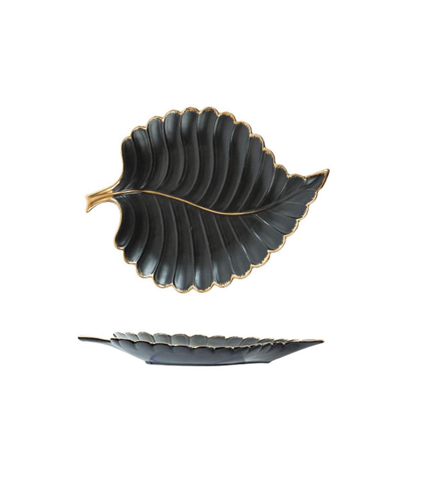 Fruit Dish Gold Plating Ceramic Plate Set Fashion Maple Leaf Design Jewelry Tray Tableware Accessories Dim Sum Fruit Plate Kitchen Dining Dish Black L - Buy Online on GoSupps.com