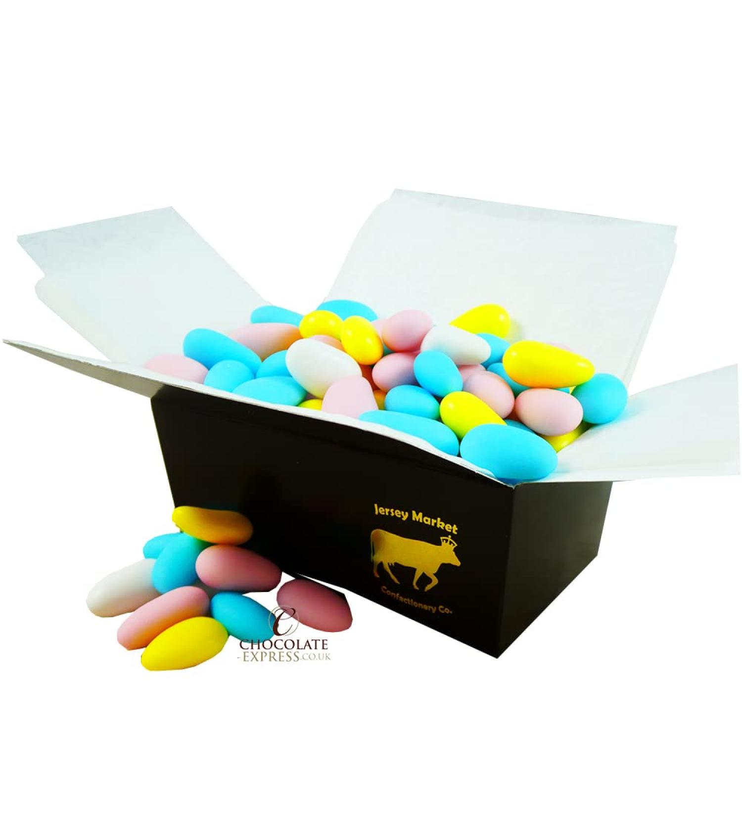 Sugared Almonds Pink White Blue & Yellow Covered Nuts in a Gift Box - Buy Online on GoSupps.com