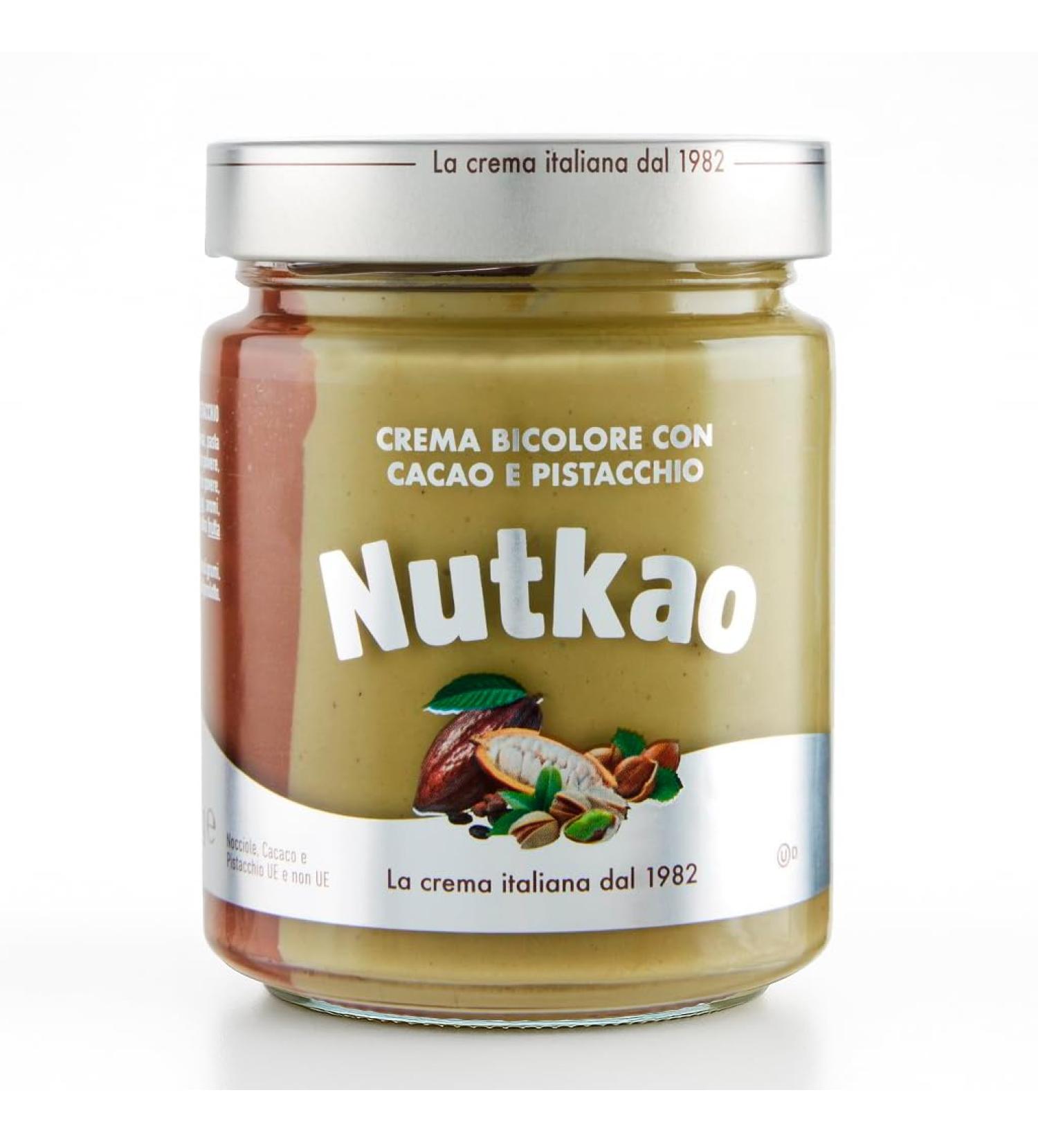 Two-tone pistachio and cocoa spread 330g sweet hazelnut cream made in Italy Nutkao - Buy Online on GoSupps.com