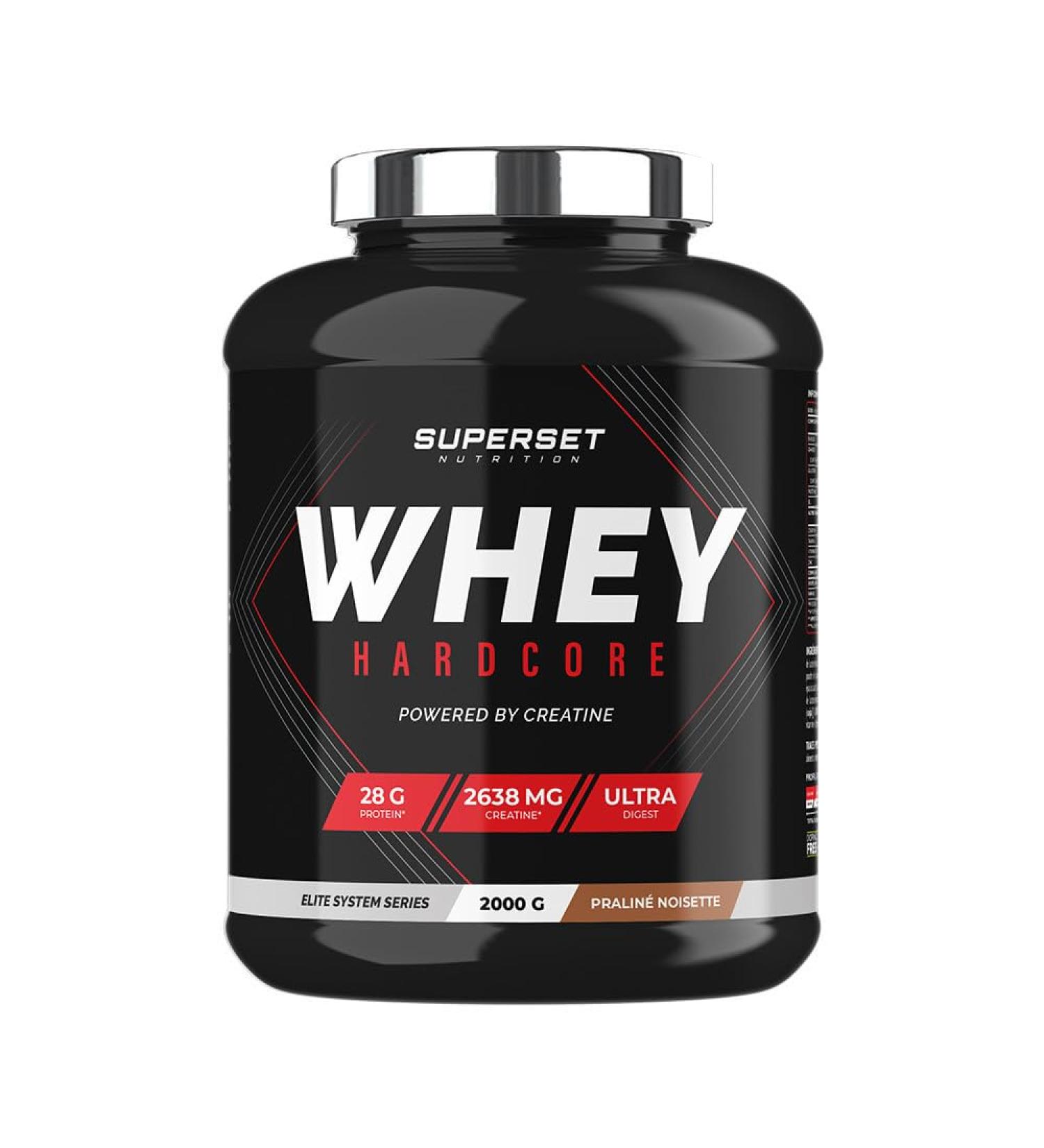  SUPERSET NUTRITION Superset Nutrition - Whey Hardcore (2kg) - Whey Protein - Pure Whey Ultrafiltered enriched with Creatine Taurine Zinc and D3 - Praline Hazelnut - Buy Online on GoSupps.com