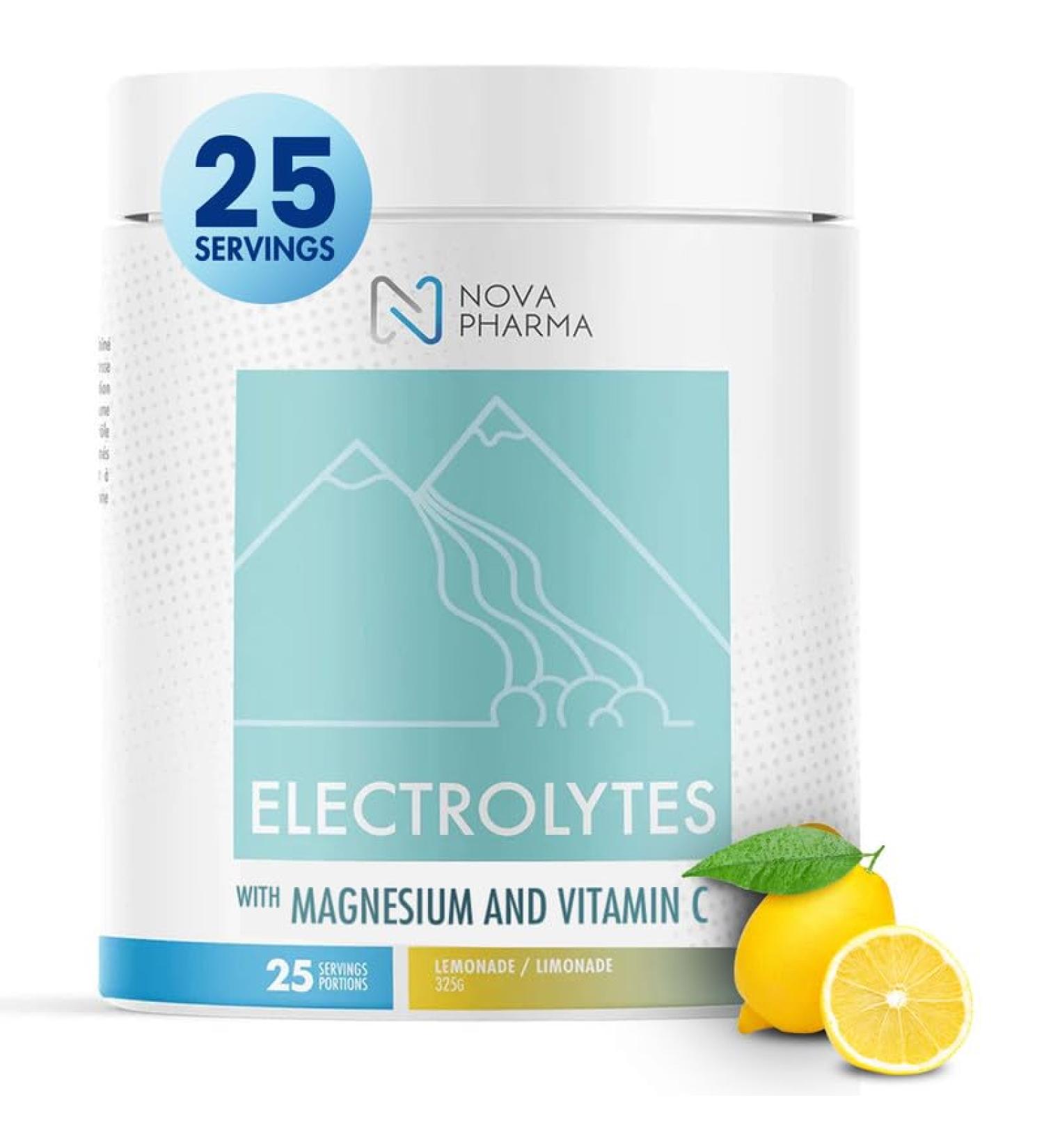 Nova Pharma Electrolytes Powder Amino Acids Supplement - Hydrates Builds Muscle Mass & Boosts Workout Performance Vegan Caffeine-Free Zero Sugar No Artificial Flavor/Color/Sweetener - 25 Servings Lemonade - Buy Online on GoSupps.com