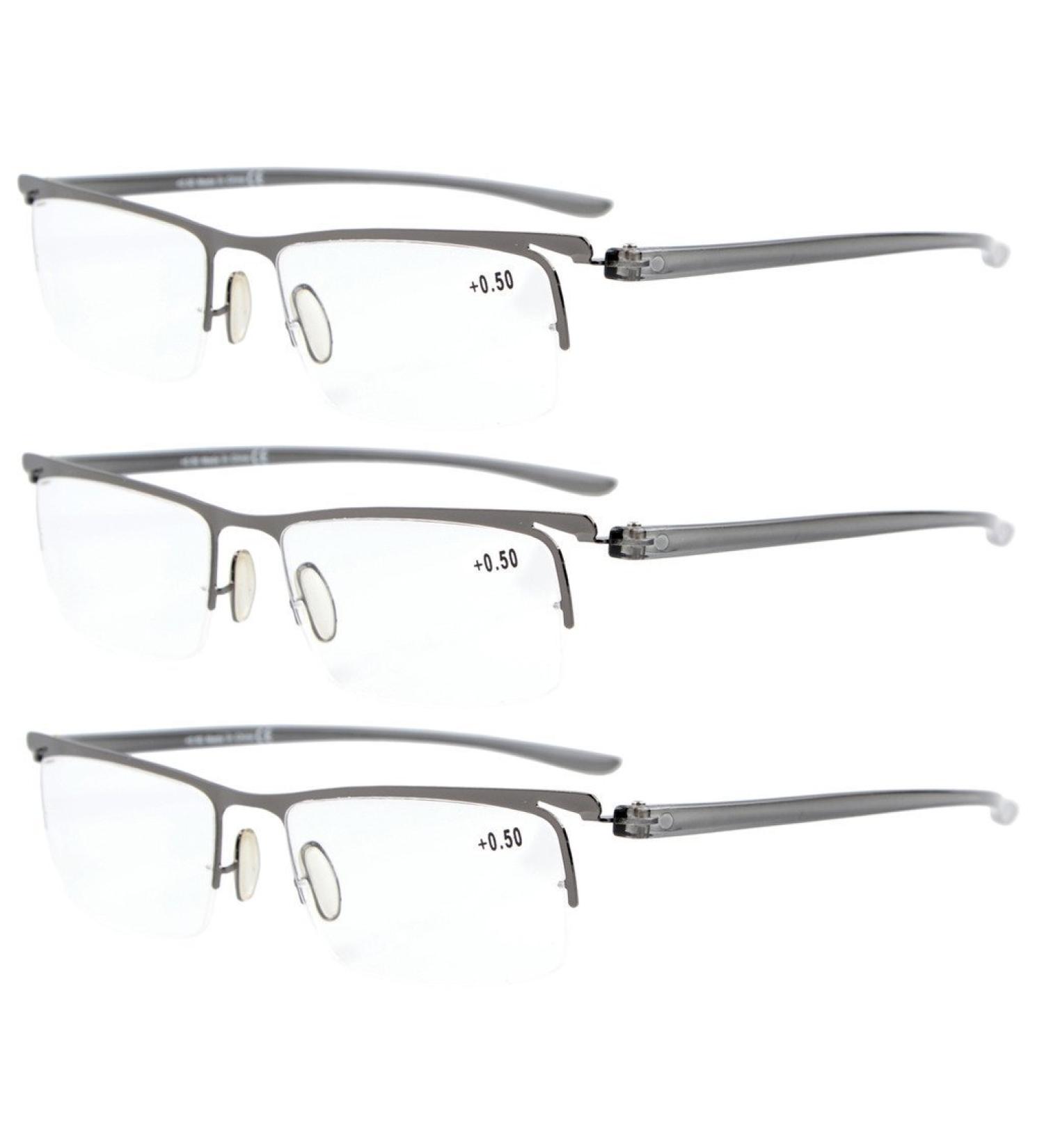 Eyekepper 3 Pack Lightweight Half Rim Reading Glasses - Gunmetal +2.0 for Men & Women - International Shipping Available - Buy Online on GoSupps.com