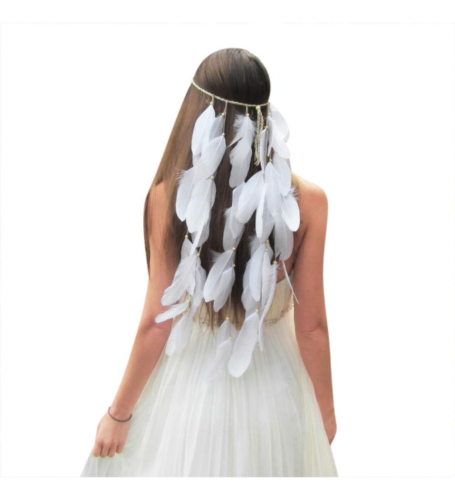 Girls Lady Bohemian Headband Handmade Peacock Feather Tassel Headdress Tribal Indian Headpiece Fascinator Headwear Hippie Boho Hair Accessories for Women Dance Party Festival (white) - Buy Online on GoSupps.com