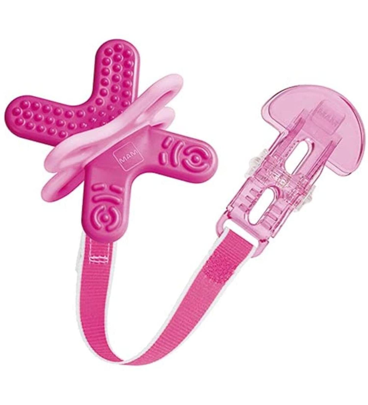 MAM Bite and Relax Teether with Clip - Pink | Promotes Dental Hygiene | Soothes Painful Gums | 4+ Months - Buy Online on GoSupps.com
