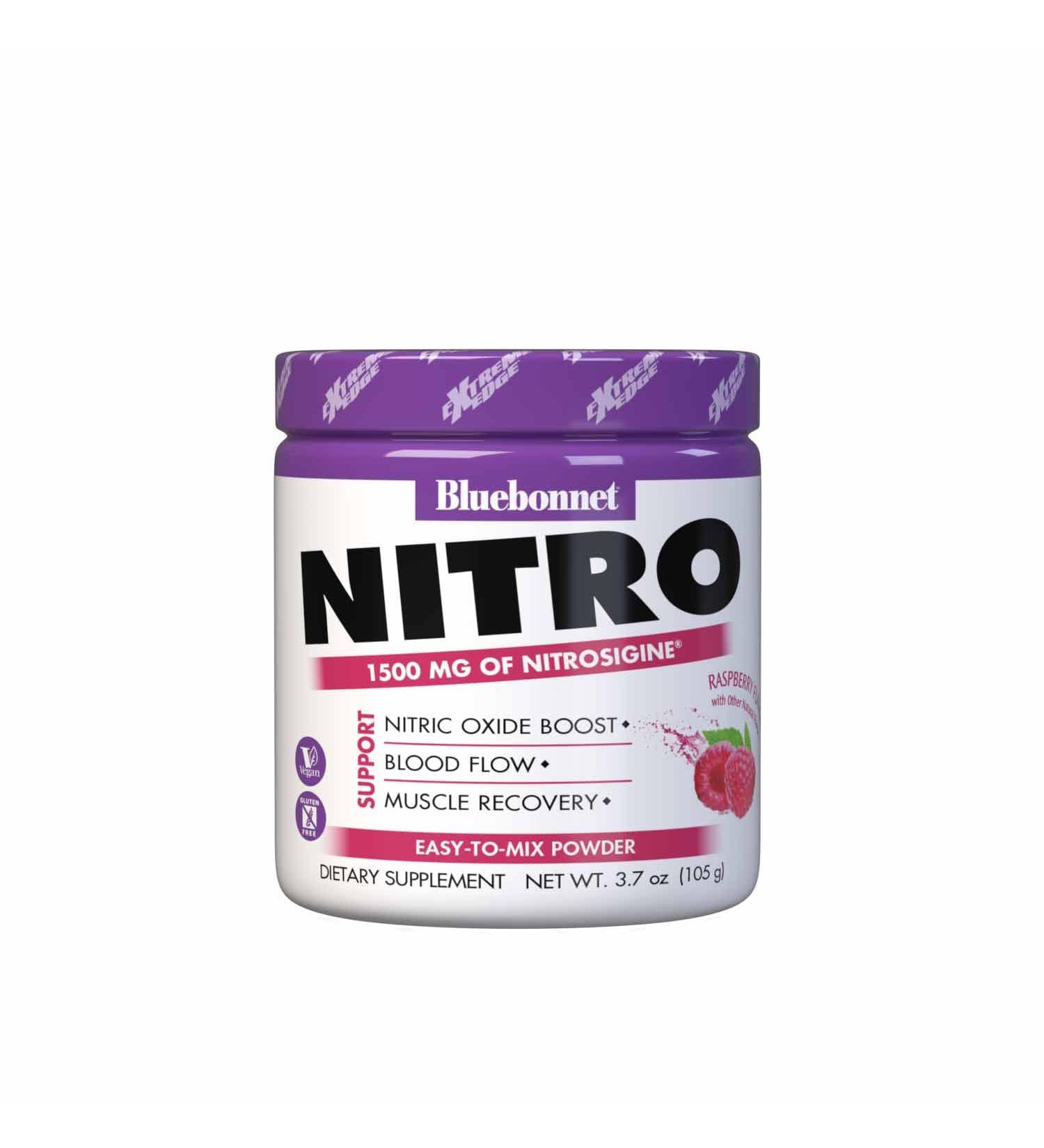 Bluebonnet Nutrition Extreme Edge Nitro Powder Nitric Oxide Precursor* Increase Blood Flow* Soy-Free Gluten-Free Vegan Raspberry Flavor 3.7 oz 30 Servings - Buy Online on GoSupps.com