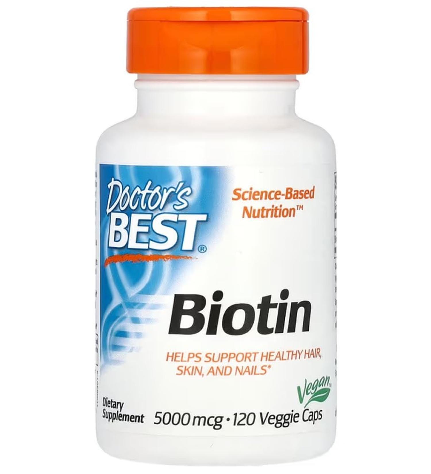 Doctor's Best - Biotin 5000mcg | Support for Skin Hair & Nails - 120 Capsules - Buy Online on GoSupps.com