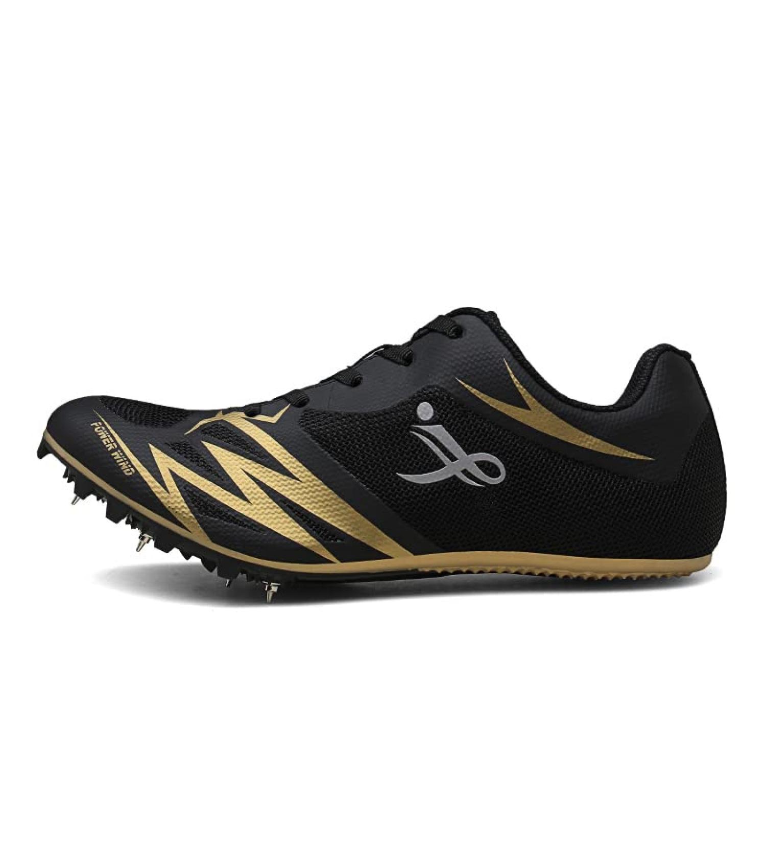 muchflash Unisex Track & Field Spike Shoes | Lightweight Training Sneakers for Jumping & Athletics | Spikes for Youth & Kids | Black-Golden | Size 9 Women/7.5 Men - Buy Online on GoSupps.com