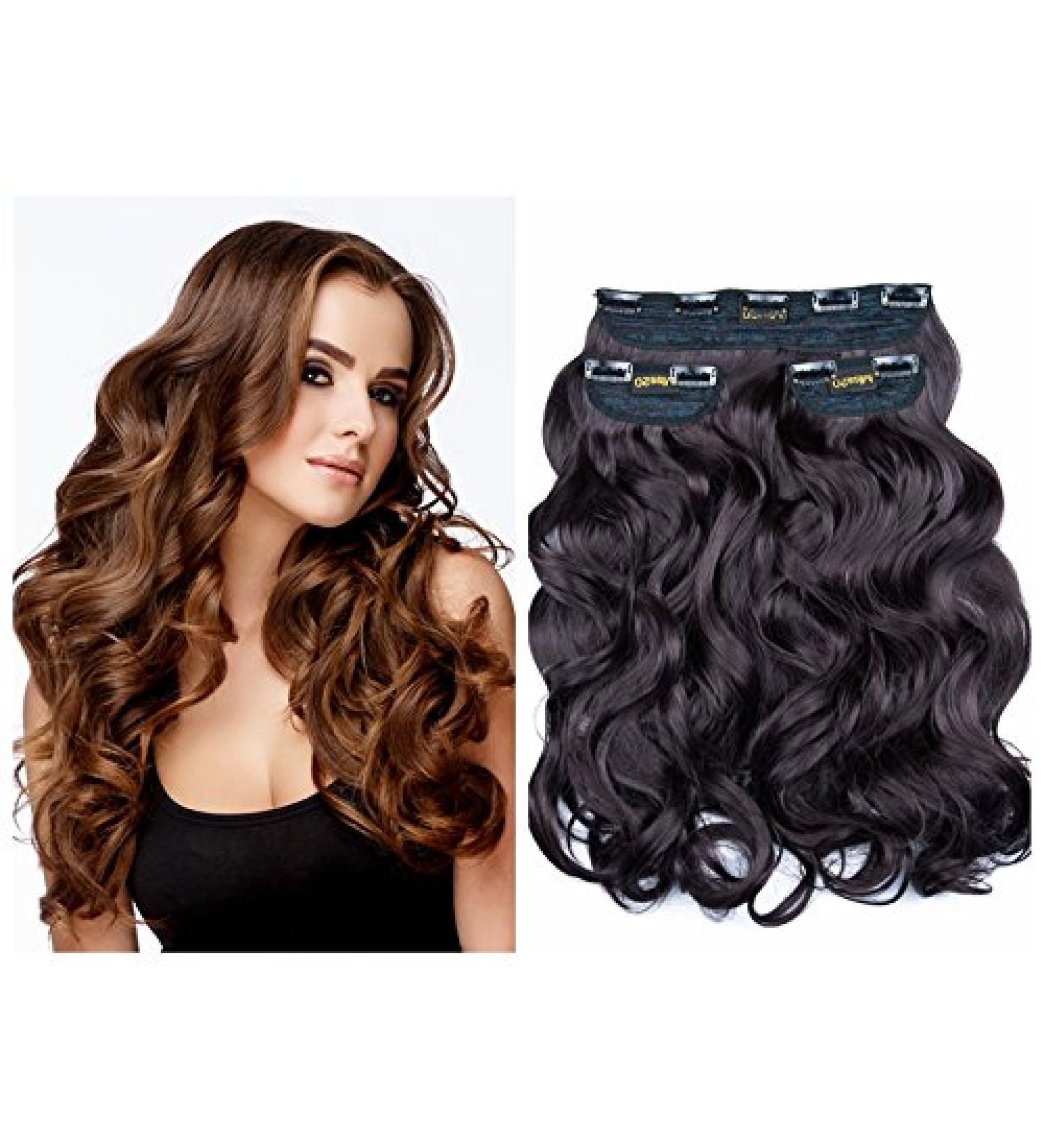BOMBSHELL HAIR EXTENSIONS 250g 24" Curly 3 Pieces Full Head Clip On Hair Extensions Hair Piece Wig-DARK BLACK CHERRY M06 - Buy Online on GoSupps.com