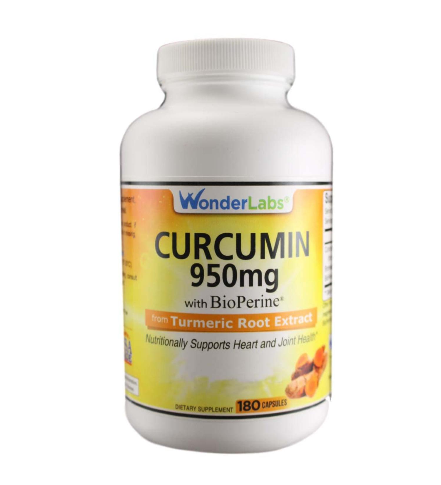 Wonder Labs Curcumin 950 mg with BioPerine Supprts Heart and Joint Health - 180 Capsules