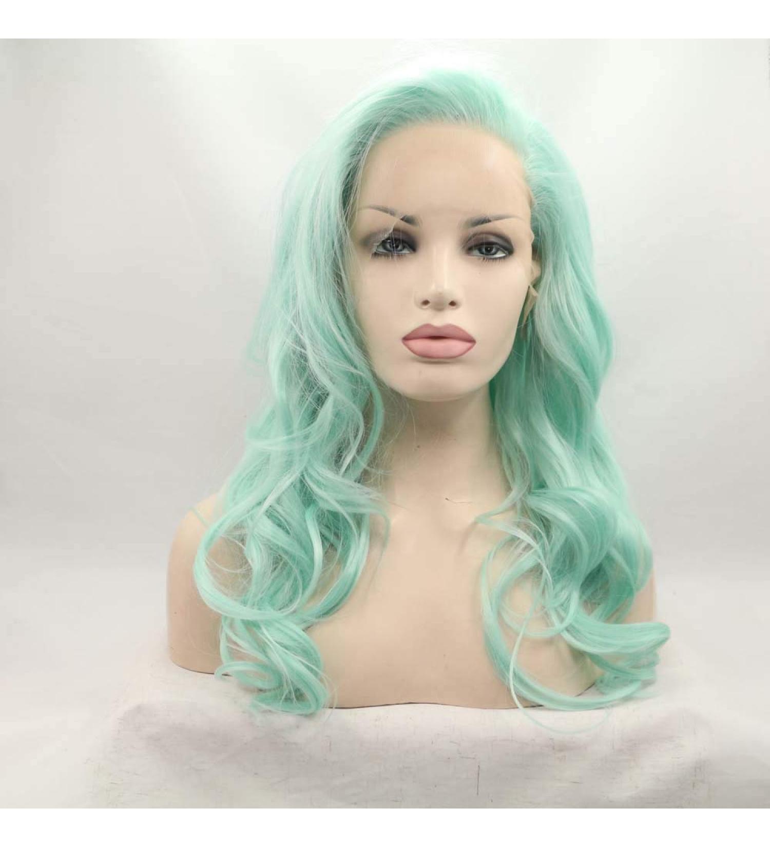 Natural Mint Green Wig with Side Bangs | Long Wavy Heat Resistant Synthetic Hair - Shop Now! - Buy Online on GoSupps.com