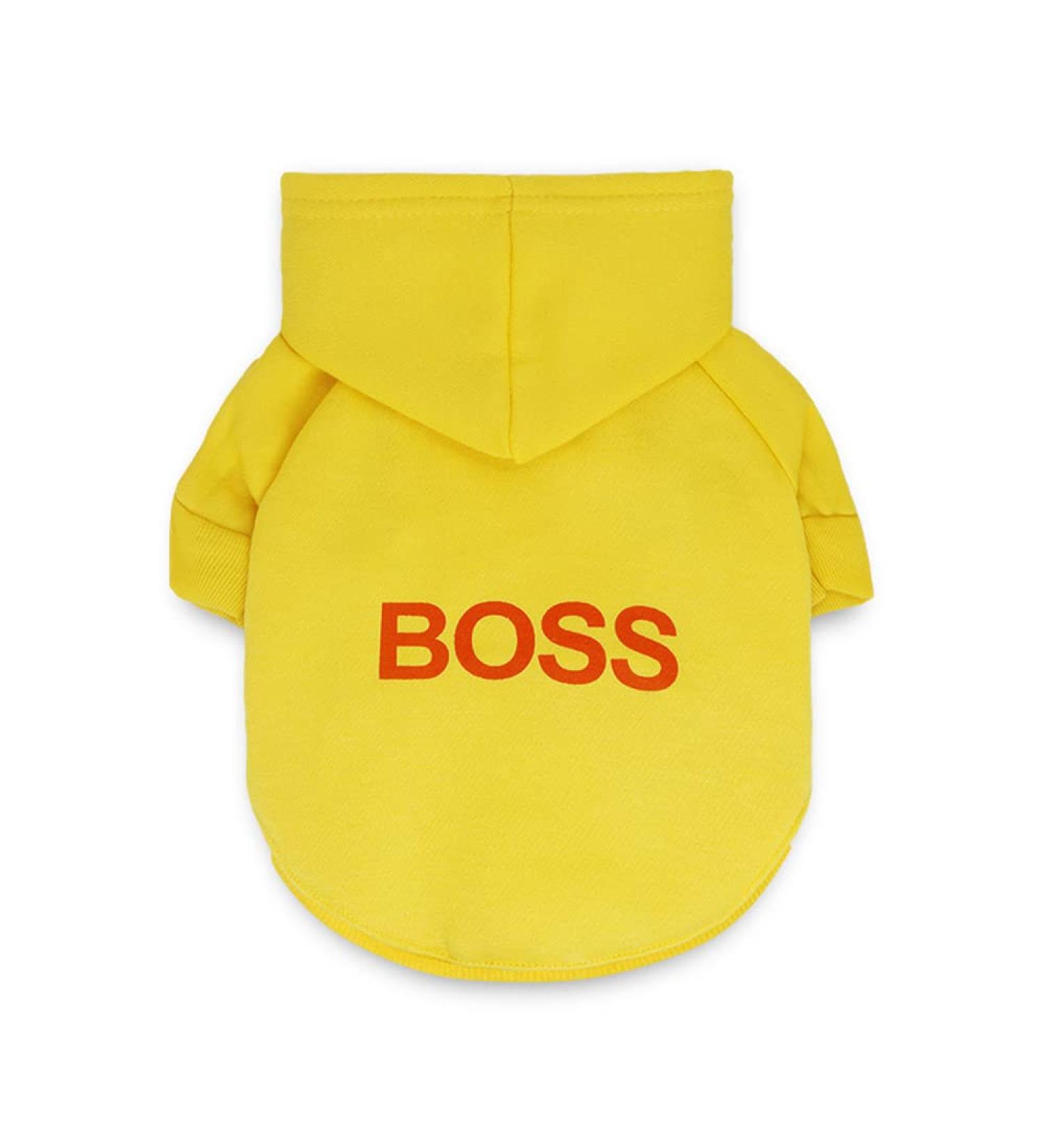 Buy LtuzPet 'Boss' Yellow Dog Sweater with Hood - Soft Fleece Warm Jacket for Small Dogs - International Shipping Available - Buy Online on GoSupps.com