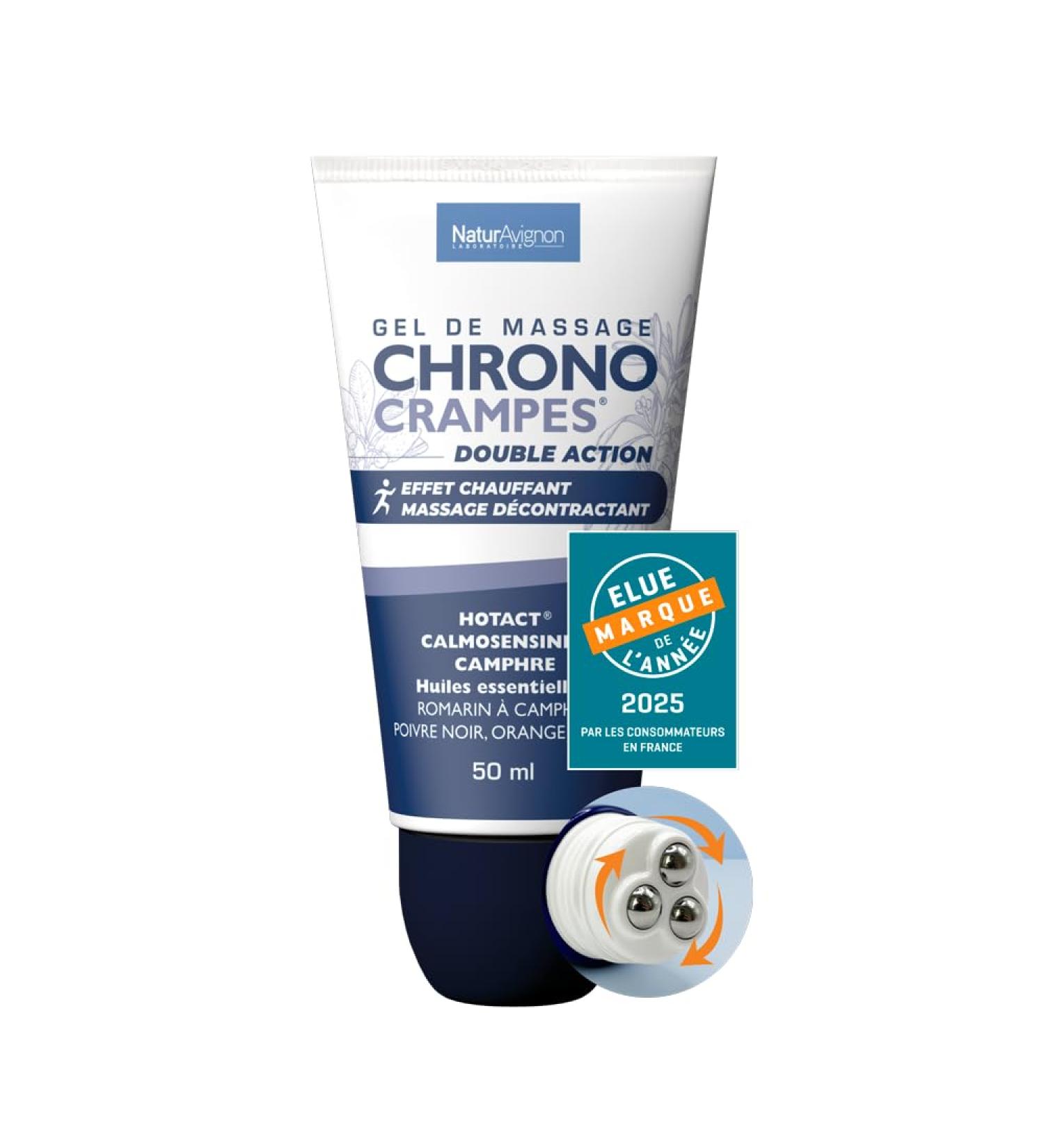 Laboratoire NaturAvignon Chronocrampes Relaxing Massage Gel | Heating & Relaxing Effect | Immediate Soothing | Massage Tri-Ball Applicator Tip | Tube of 50 ml - Buy Online on GoSupps.com