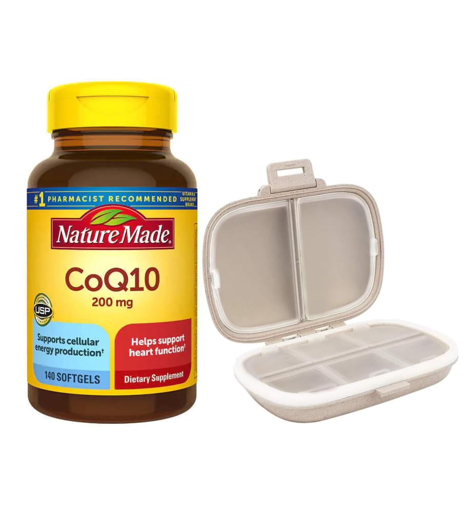 Buy Nature Made CoQ10 200 mg Softgels - 140 Count with Travel Pill Organizer - 8 Compartment Portable Case - International Shipping Available - Buy Online on GoSupps.com