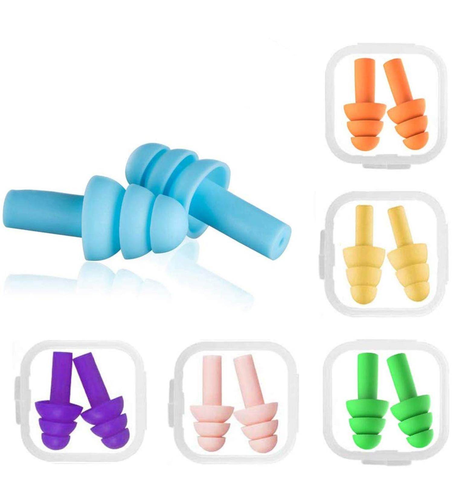 iMapo 6 Pairs Reusable Waterproof Earplugs Silicone Swimming Ear plugs Noise Cancelling Sound Blocking for Sleeping Snoring Plane Shooting Work Travel with Carry Case 6 Assorted Colors - Buy Online on GoSupps.com