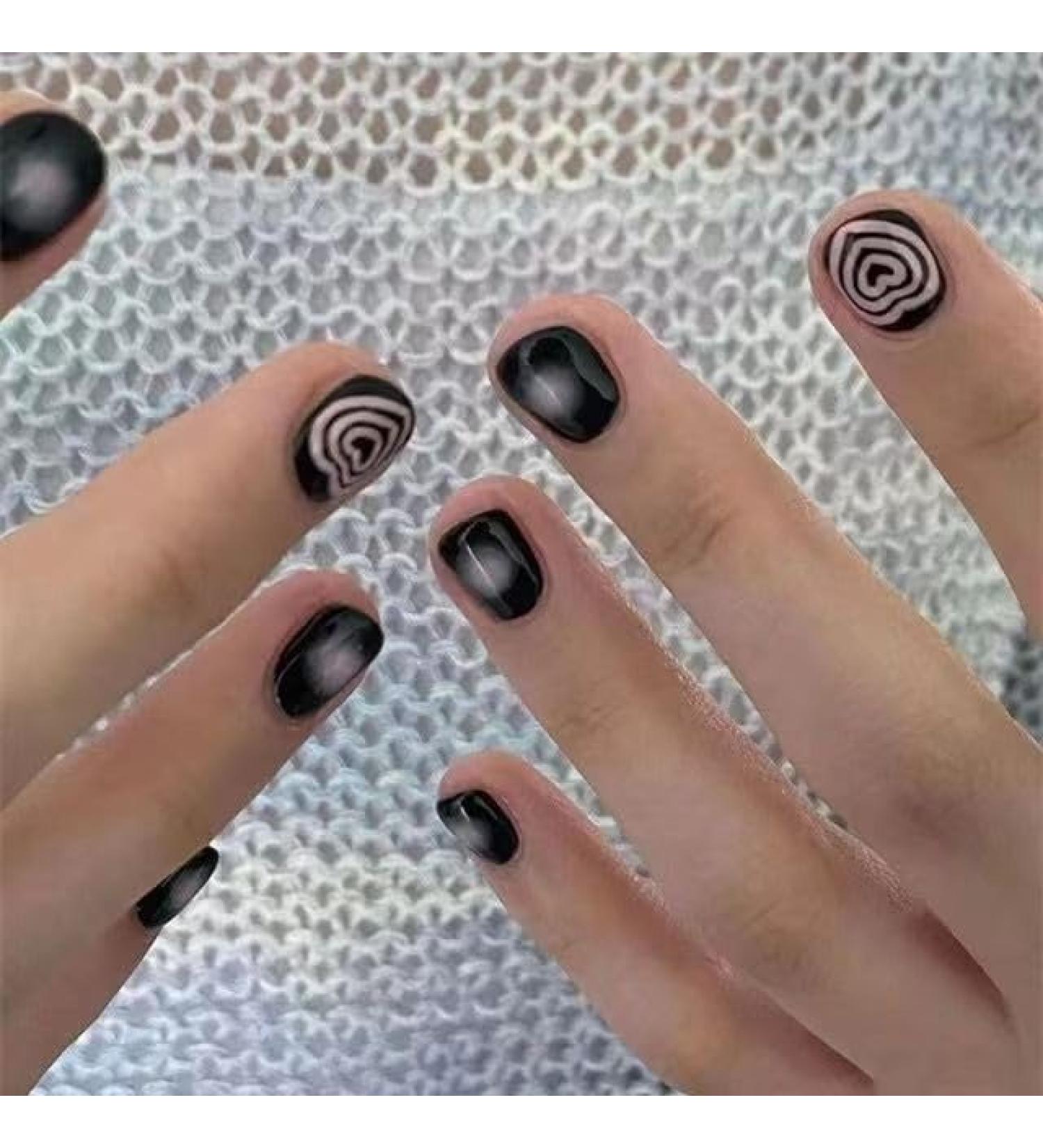 Temperament Enhancement Nail Patch Hand-Made Nail Patch Diablo Short Nail Smudge Spiral Love Nail Product can be Disassembled and reused (10-Piece Package) (Size : XS) X-Small