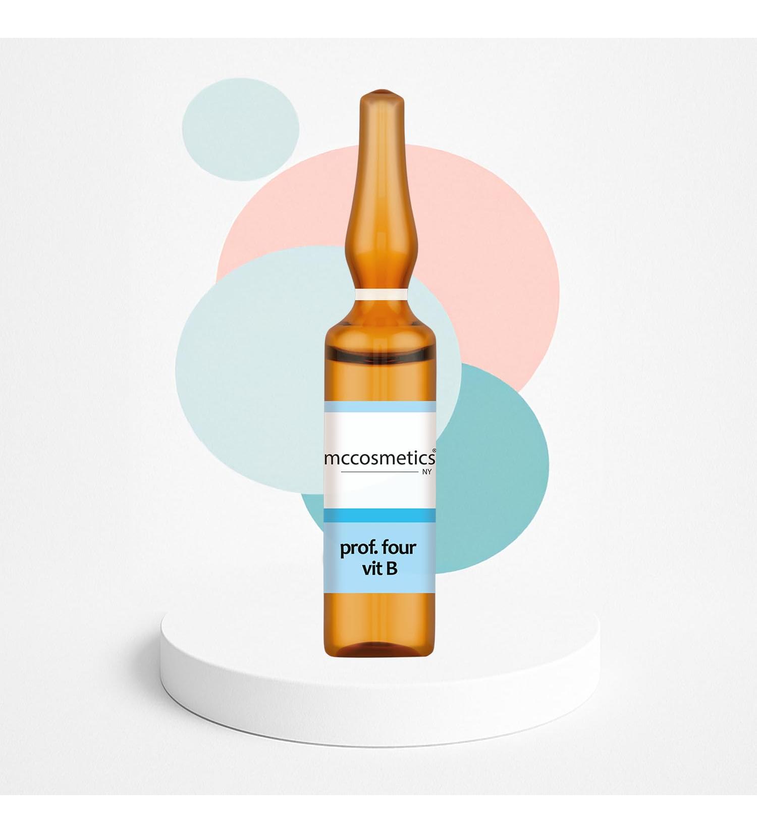 MCCosmetics NY | Prof. Four VIT. B | Pyridoxine (VIT. B6) Thiamine HCL (VIT. B1) Folic Acid (VIT. B9) Niacinamide (VIT. B3) Cyanocobalamin (VIT. B12) | 10 x 5ml ampoules | Made in Spain