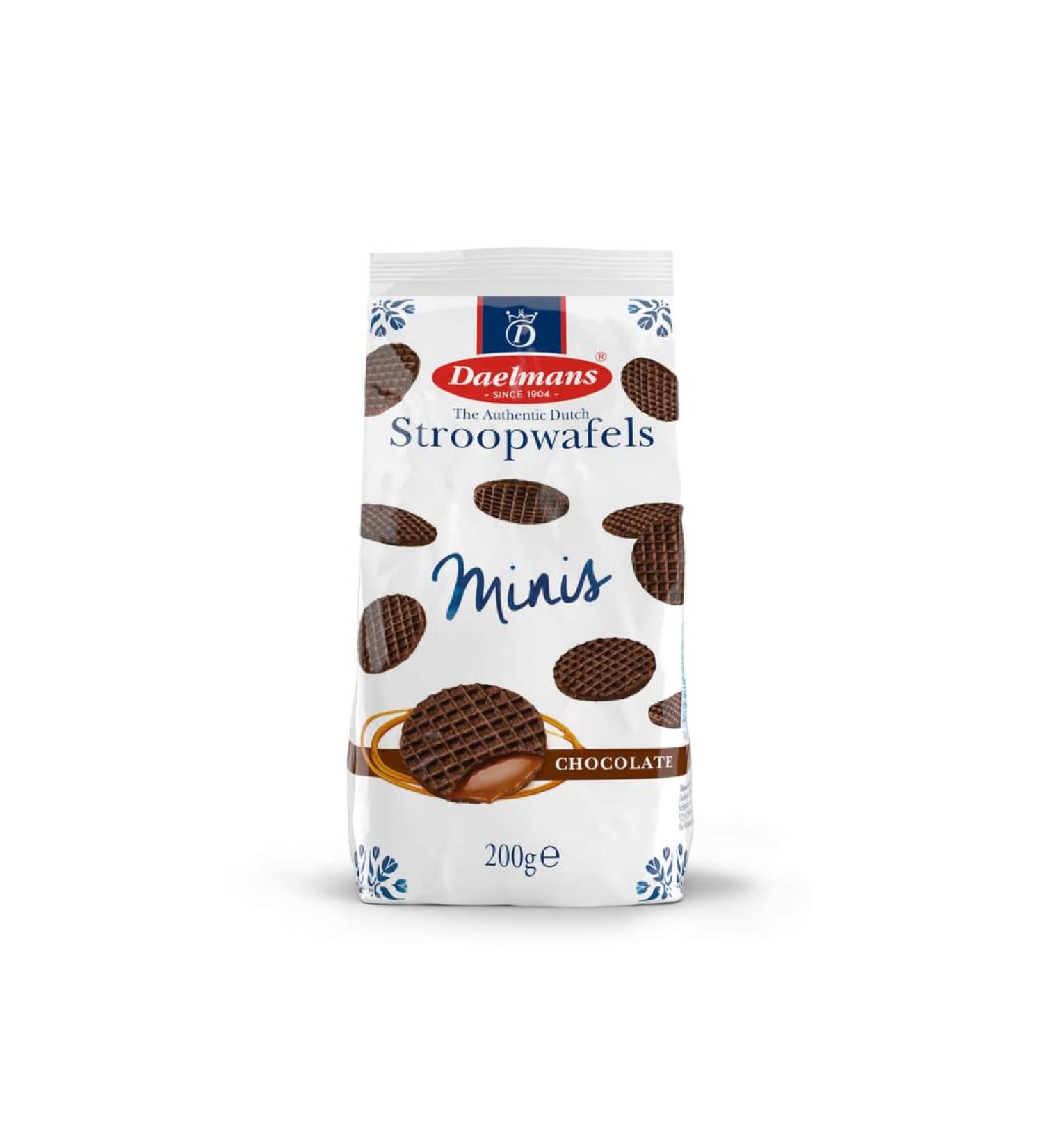 Daelmans Mini Chocolate Stroopwafels 200g Bag - Authentic Dutch Caramel Waffles - 25 x 8g Stroopwaffels - Buy Online on GoSupps.com