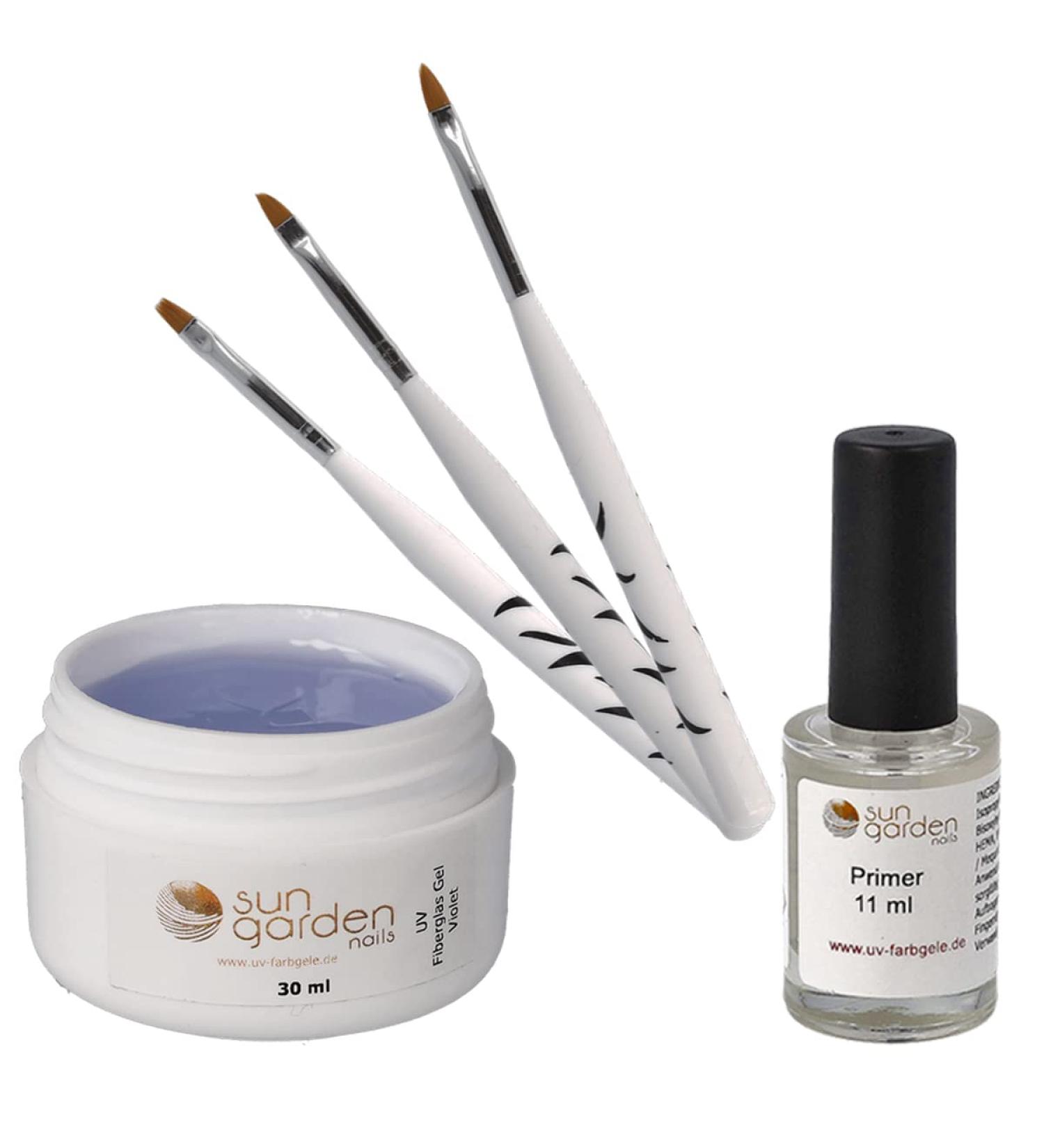 UV Fiberglass Gel Violet 30ml Set with Primer & Brush - 3 TLG for Nail Design Manicure & Pedicure - Top Coat & Structure Gel - Buy Online on GoSupps.com