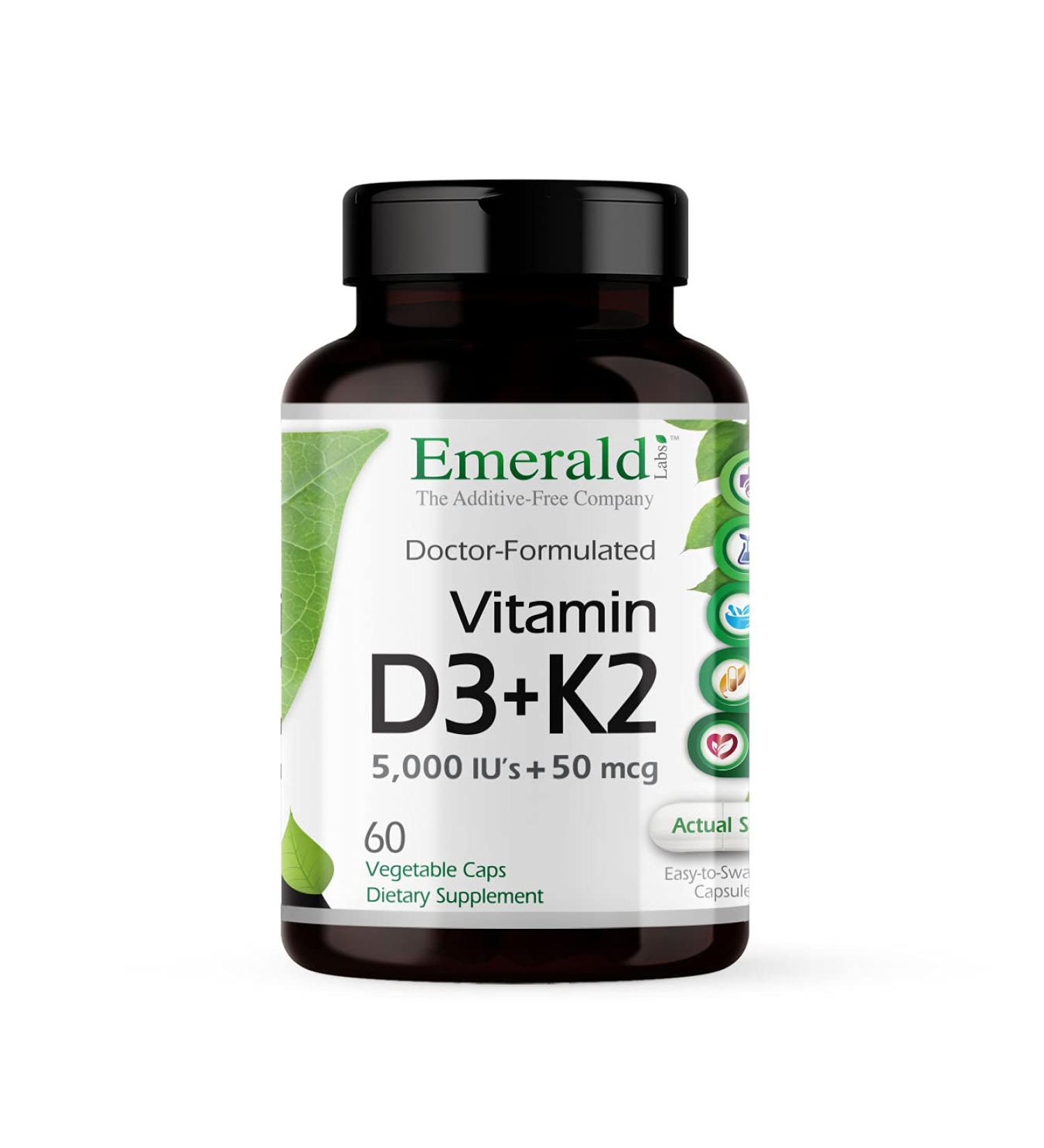 Emerald Laboratories Vitamin D3 + K2 â€“ 60 Veg Caps for Immune & Bone Health - Buy Online on GoSupps.com