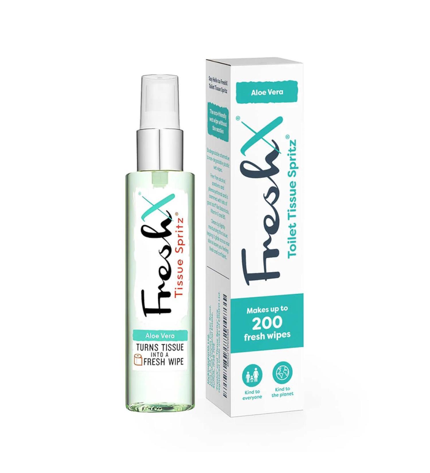 FreshX Toilet Paper Spray | Tissue Spritz Turns Toilet Paper Into 200 Moist Wipes | Flushable Wet Wipe Alternative (Aloe & Cucumber) Aloe Vera - Buy Online on GoSupps.com