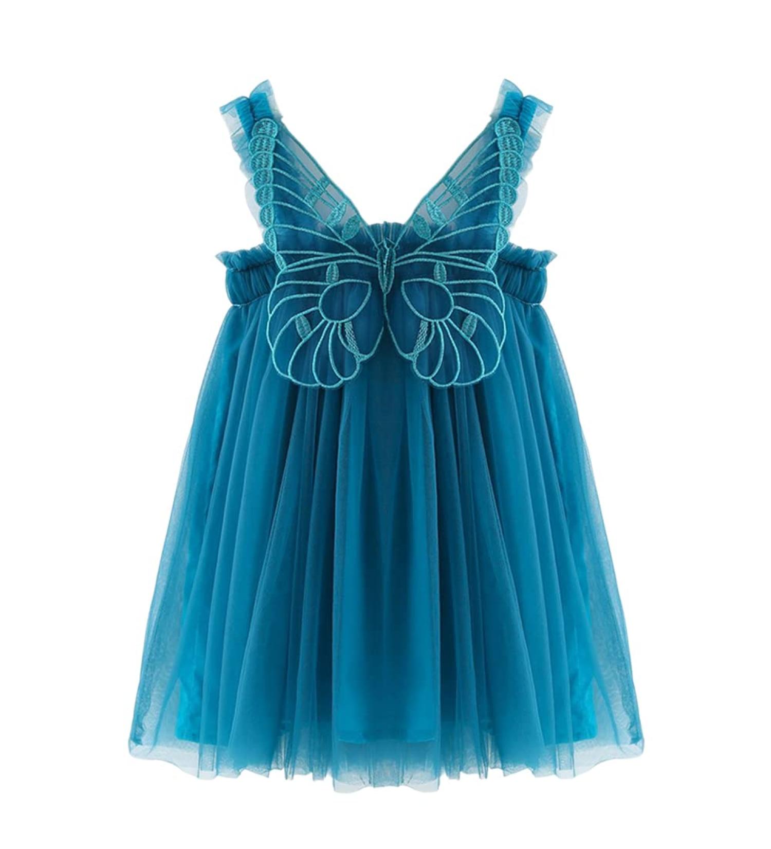 PythJooh Baby Girl Tulle Dress | Sleeveless Butterfly Wings Tutu Dress | 18-24 Months | Peacock Blue - Buy Online on GoSupps.com