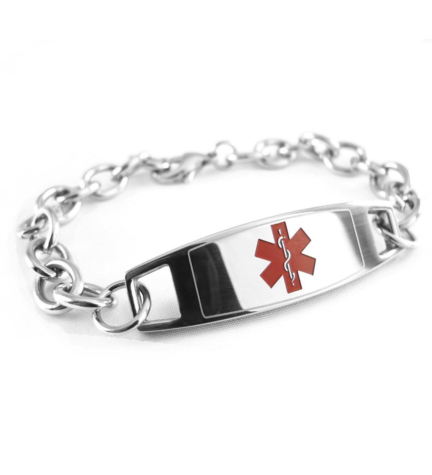 Customizable Blood Thinners Medical Bracelet with Medic ID Card - Pre-Engraved O-Link Chain - Buy Online on GoSupps.com