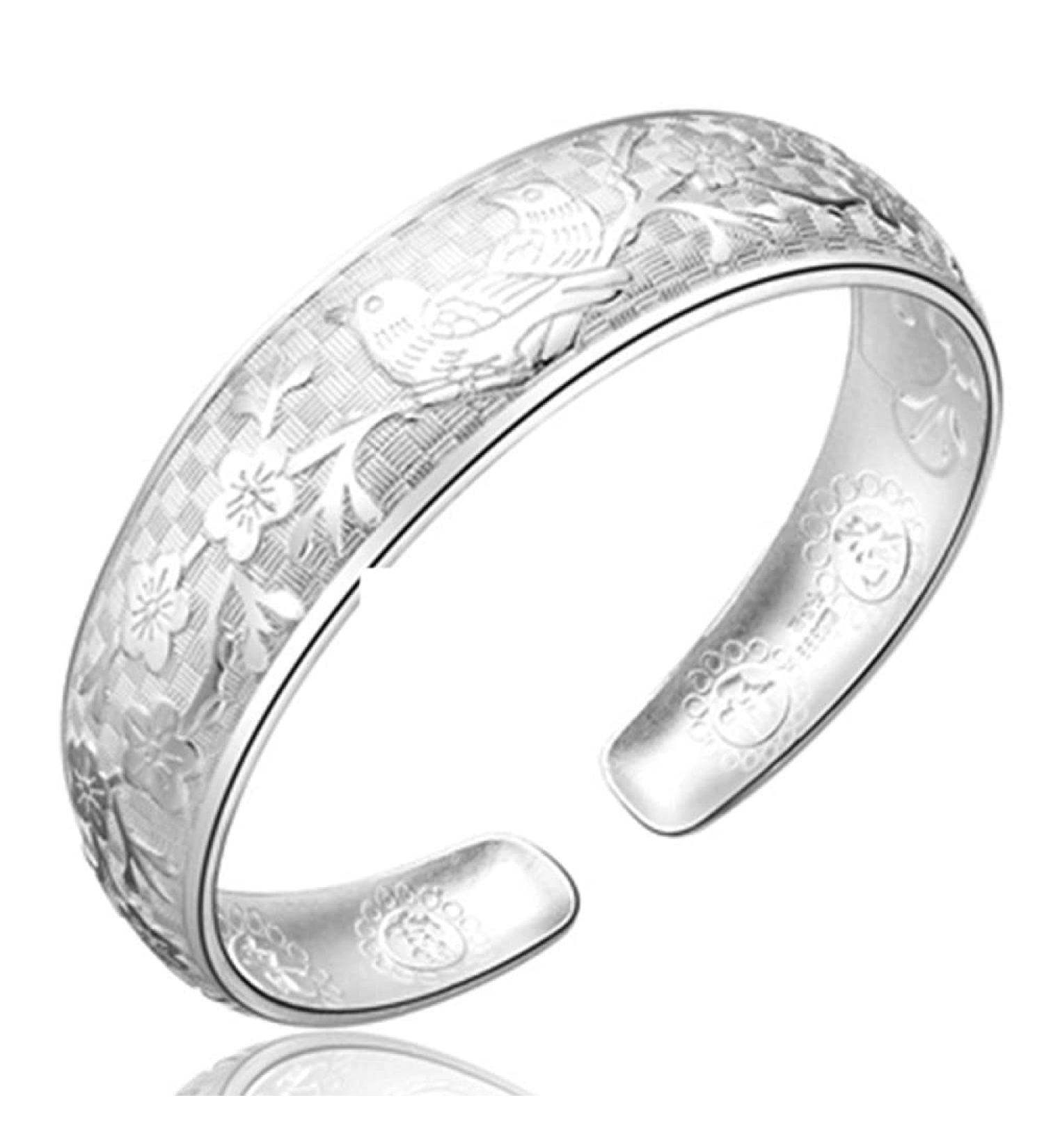 AVFORA Bracelets Bracelet Jewellery Anklets Women 925 Sterling Silver Bracelet Vintage Flower Bird Cuff Bangle Hand Carve Bracelet Ladies Silver Jewellery Birthday Gifts F - Buy Online on GoSupps.com