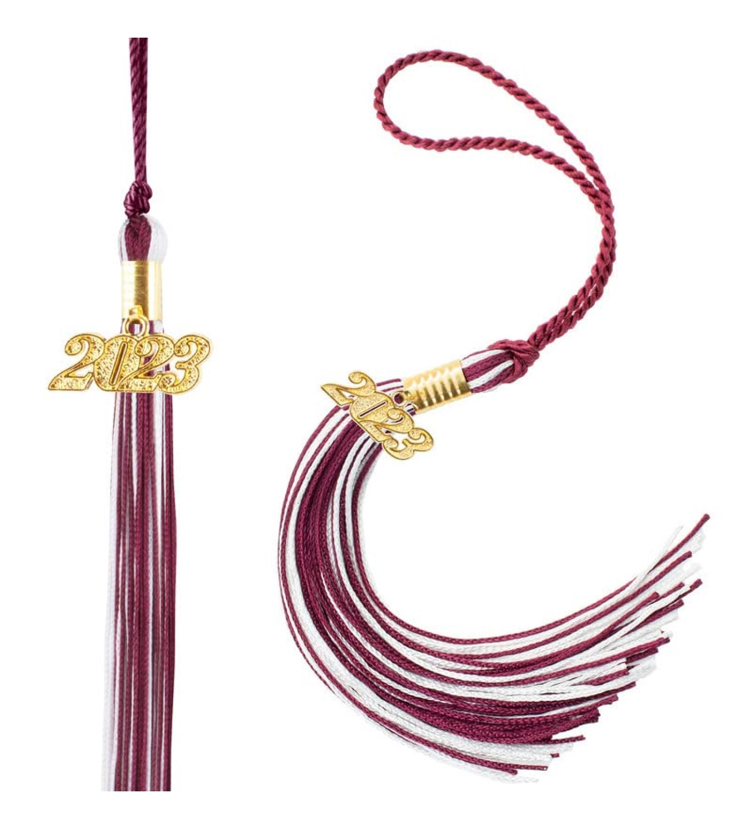 2023 Graduation Cap Tassel Charm 2 PCS Tassels for Graduation Cap 2023 Soft Silky Tassel Accessories for Graduate Hats Parties Ceremonies Souvenir Gold Charms 9"- Maroon White - Buy Online on GoSupps.com