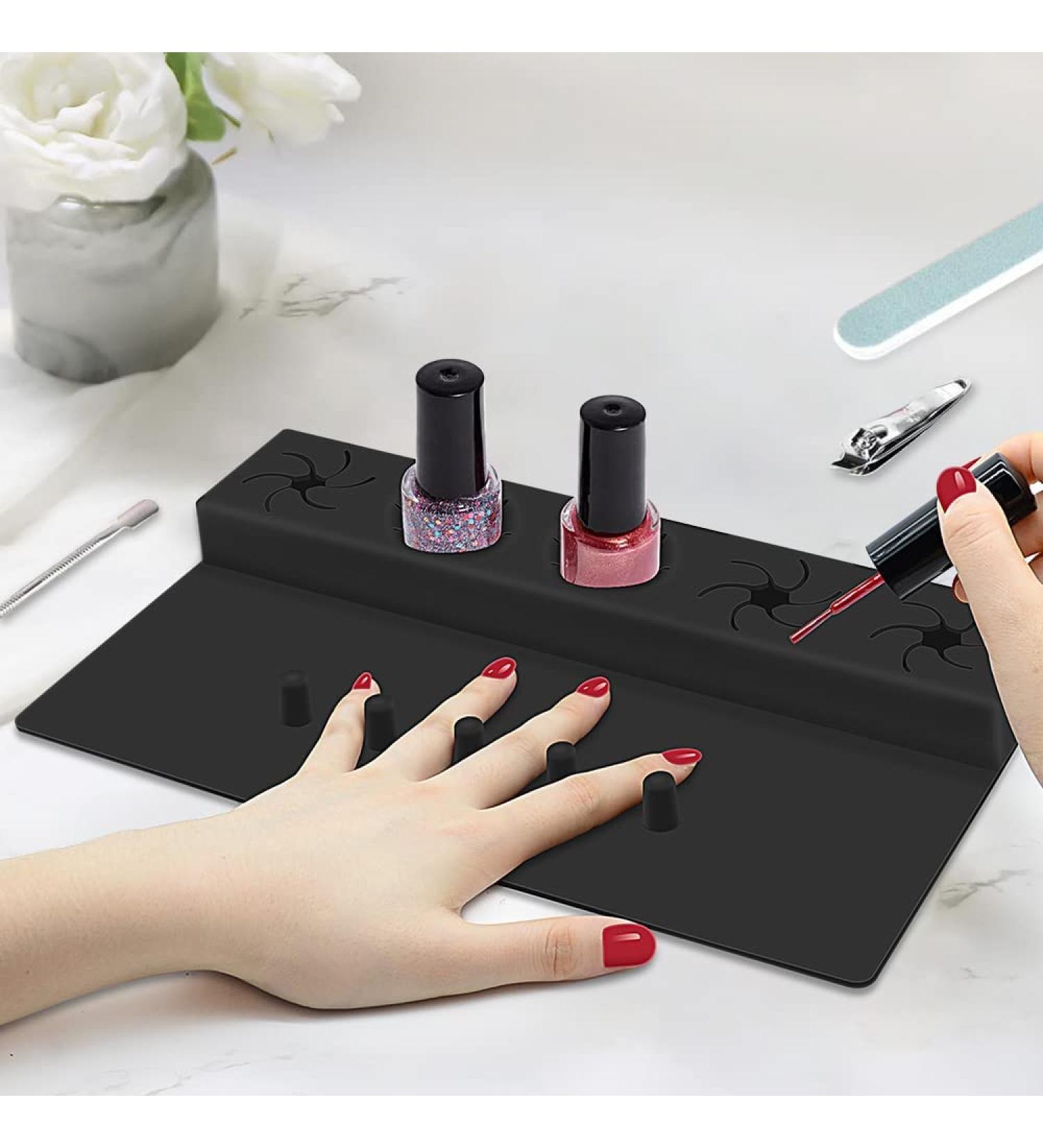 Nail Polish Holder Silicone 2 in 1 Organizer Case Set with Hand Rest Mat - Black - Buy Online on GoSupps.com