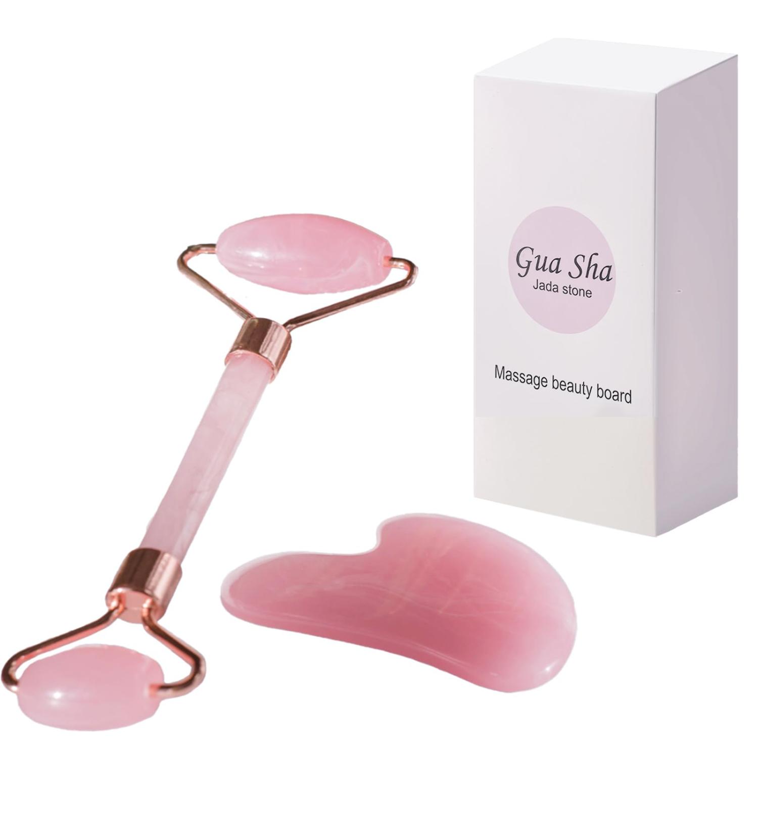 Upgrade Face Roller & Gua Sha Set | Facial Massager for Tension Relief & Puffiness Reduction | Perfect Gift for Men & Women | Mother's Day Special - Pink - Buy Online on GoSupps.com