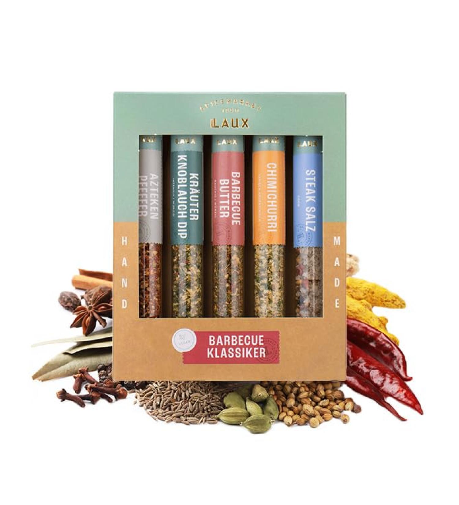 LAUX BBQ 5 Series Gift Box - 5 Premium Grill Spices for Father's Day - Ultimate BBQ Accessories Set - Perfect Grilling Gifts - Buy Online on GoSupps.com