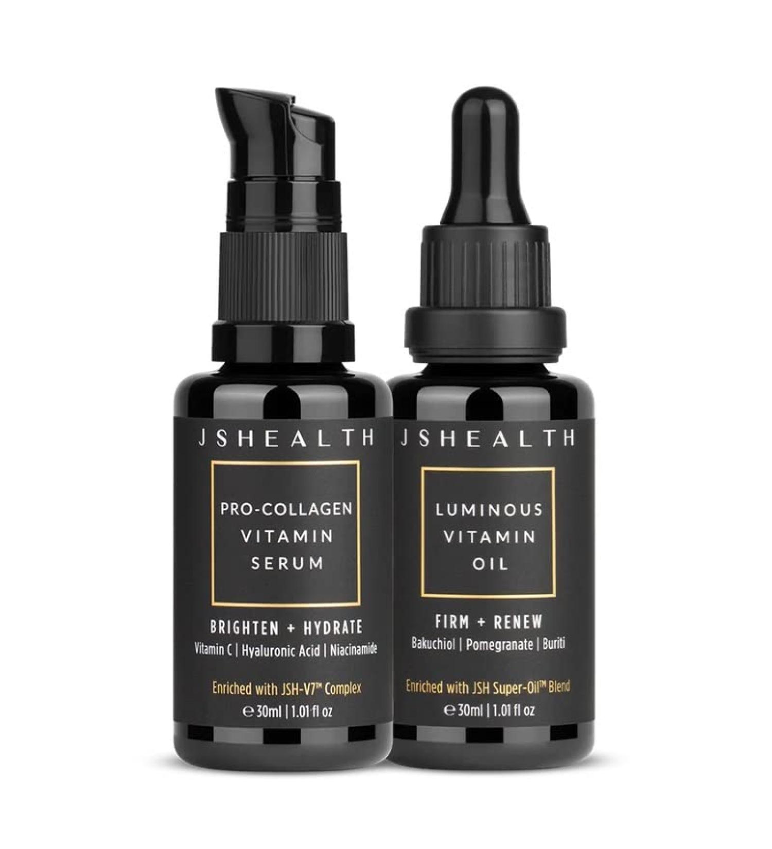 JSHealth Plump & Glow Skincare Bundle - Brightening Vitamin C Serum for Face & Hydrating Vitamin E Face Oil - Buy Online on GoSupps.com