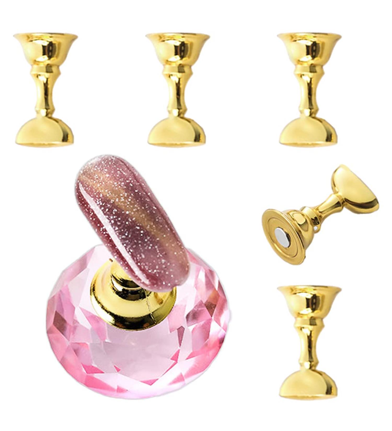 Acrylic Nail Exercise Stand - Magnetic Lotus Shape Holder Set for Beginners - Reusable Clear Crystal Nail Stand Bases - Pink - Buy Online on GoSupps.com