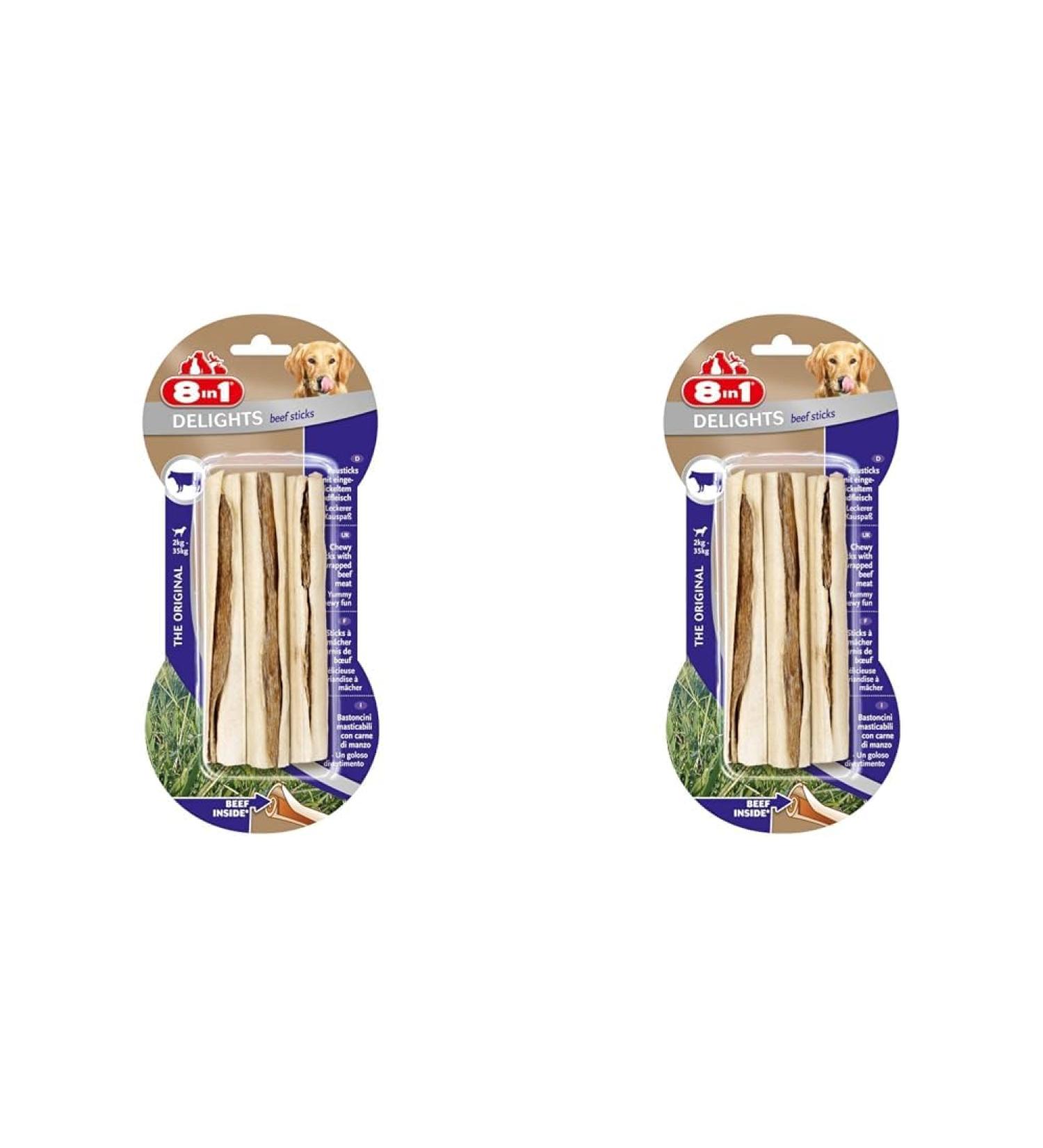 Buy 8in1 Delights Beef Sticks - Healthy Chews for Sensitive Dogs | High Quality Beef Wrapped in Beef Skin | 2 Pack (6 Sticks) - Buy Online on GoSupps.com