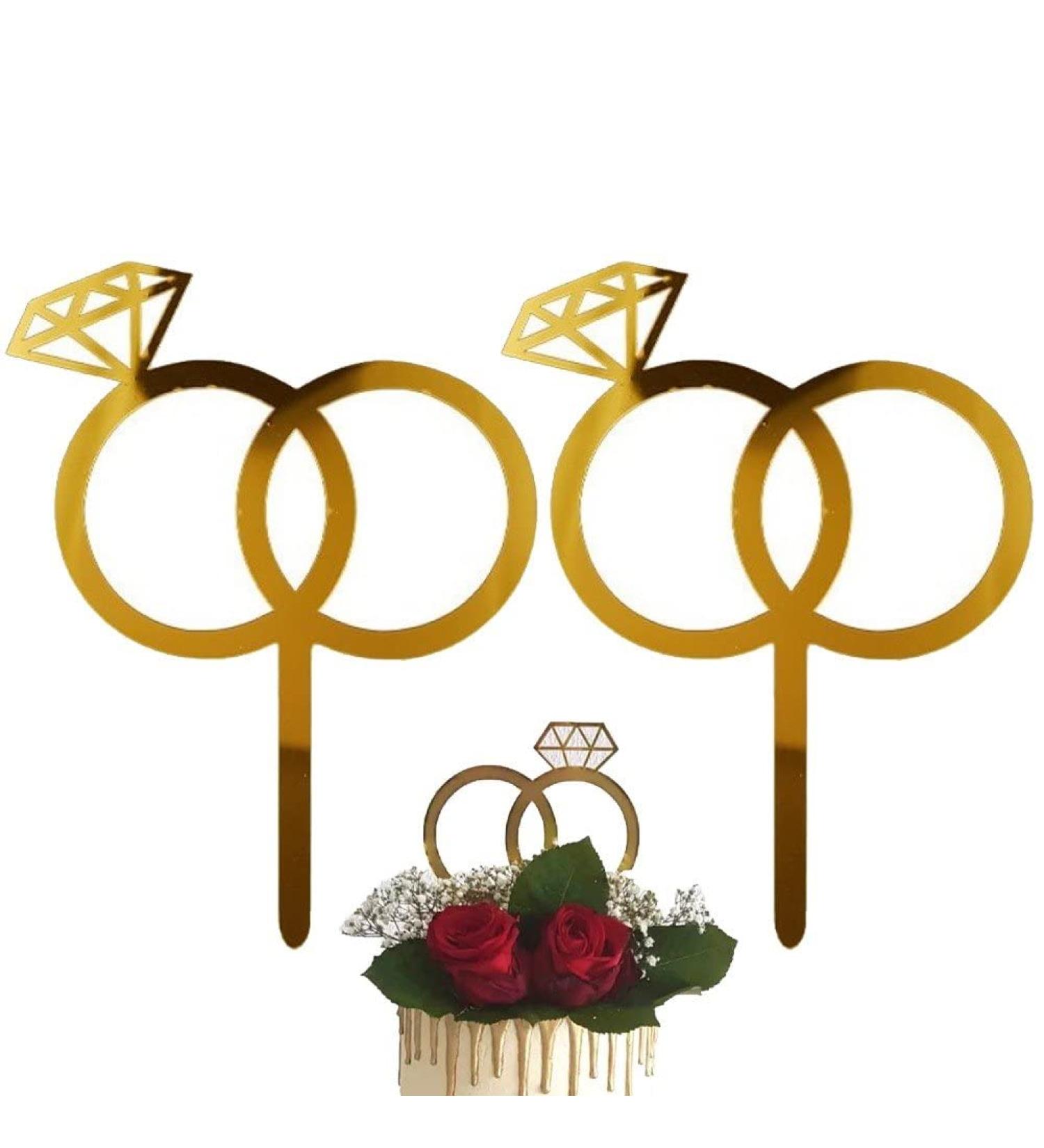 Wedding Cake Topper 2 Pcs Ring Cake Topper for Valentine's Day Engagement Bridal Shower Wedding Party Cake Decor Accessories - Buy Online on GoSupps.com