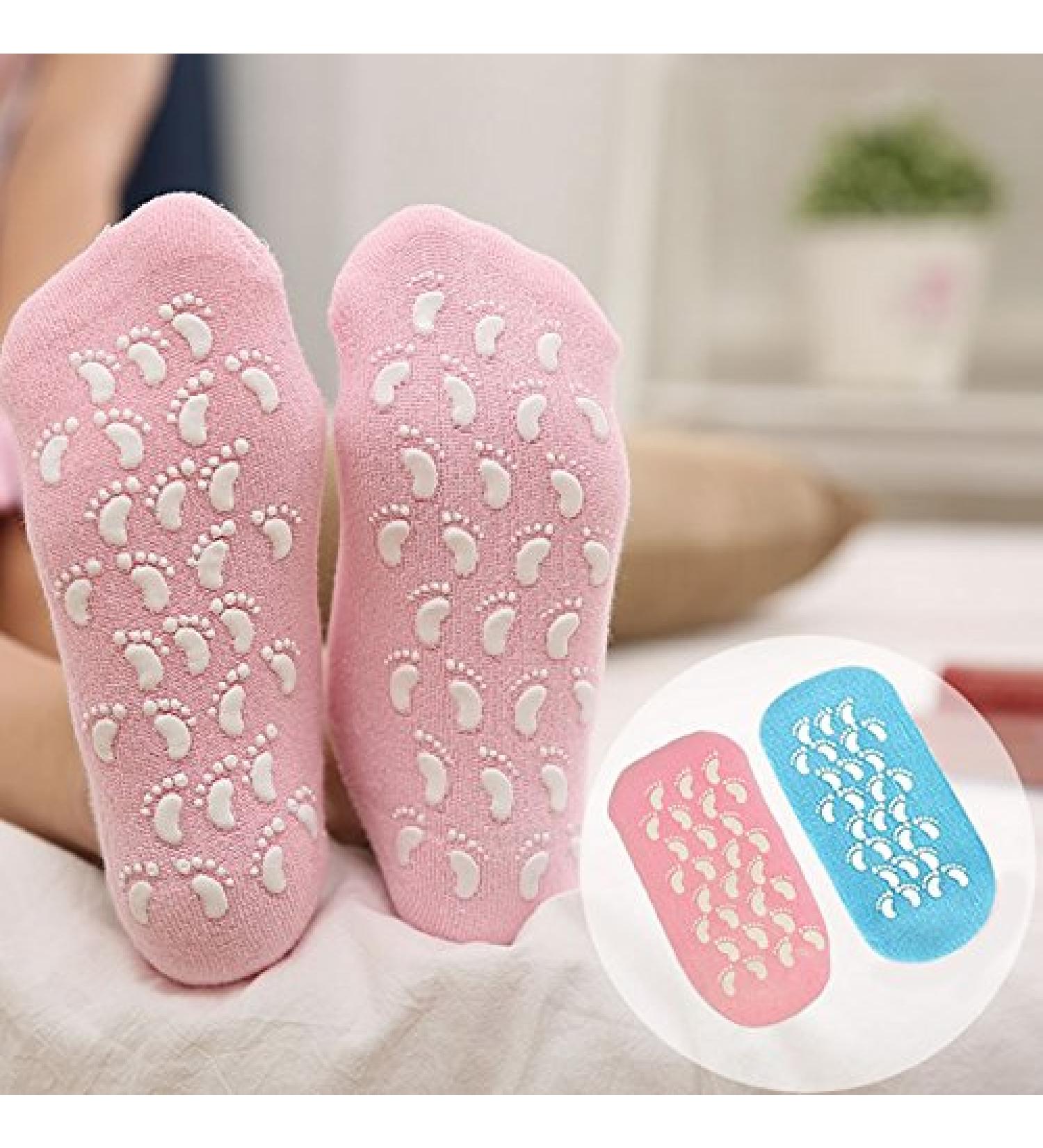 Veewon Moisturizing Gel Socks - Spa Quality with Vitamin E & Oil for Repairing Dry Skin | 2 Pairs Blue & Pink - Buy Online on GoSupps.com
