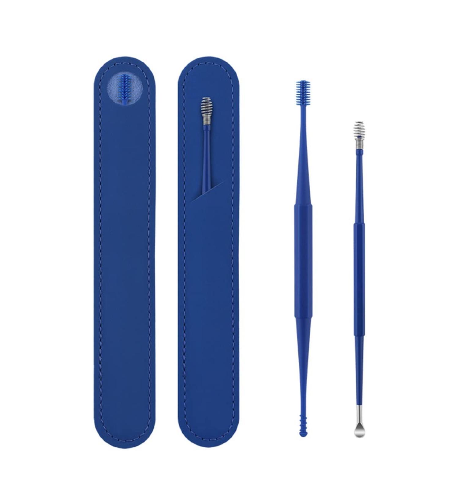 Professional Ear Wax Removal Kit with Stainless Steel Spiral Ear Cleaner - 2Pcs (Blue Brush) - Buy Online on GoSupps.com