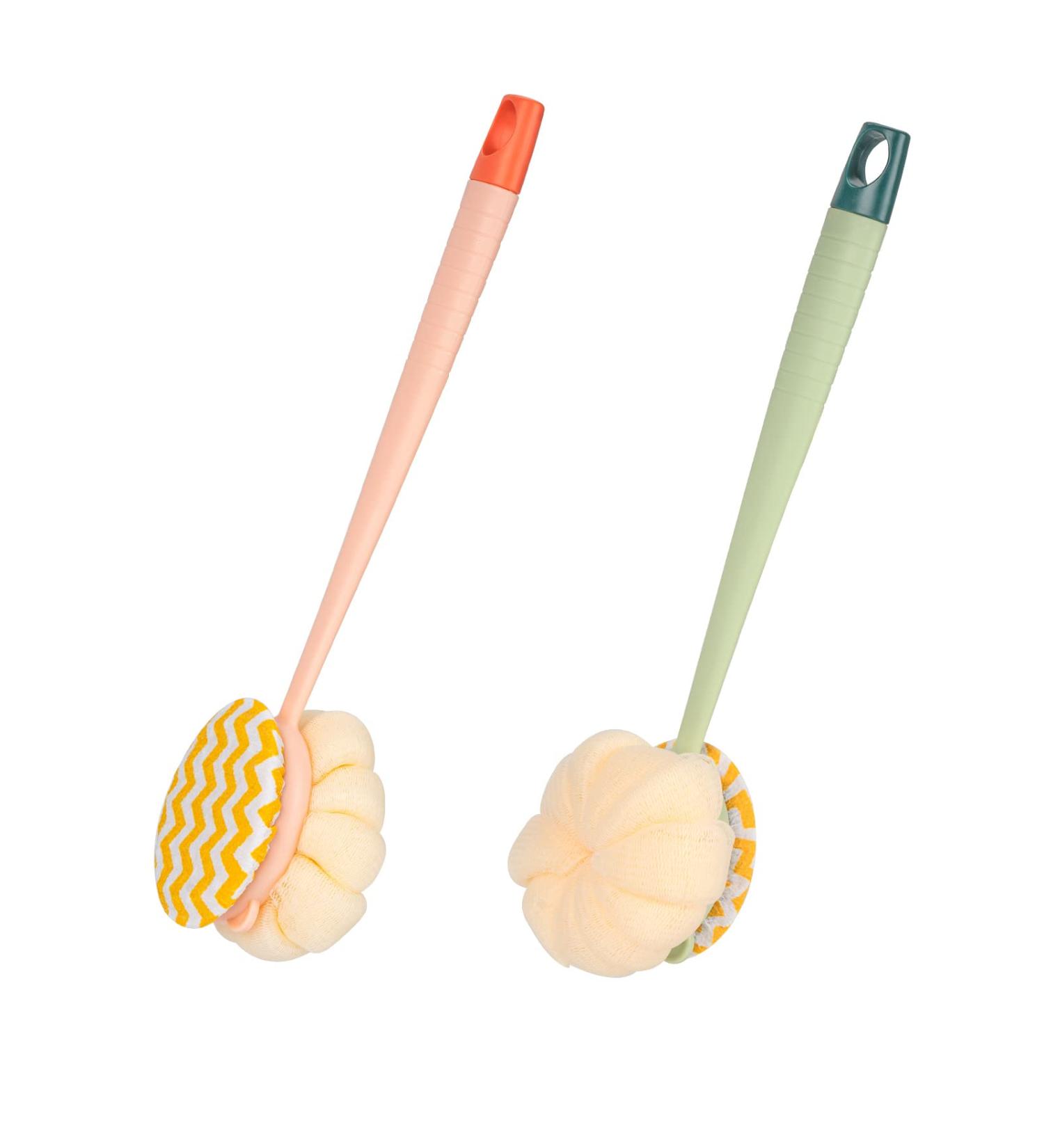 JANKOW 2Pc 2-in-1 Body Brush & Back Scrubber Set - Exfoliating Loofah Cotton & Nylon Scrubber - Shower Essentials for Men and Women - Green & Orange - Buy Online on GoSupps.com