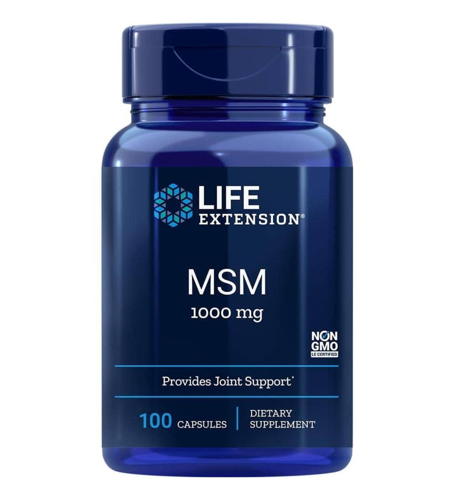 Life Extension MSM 1000mg High Dose Vegan Capsules - Laboratory Tested, Gluten Free, Vegetarian, Non-GMO - Buy Online on GoSupps.com