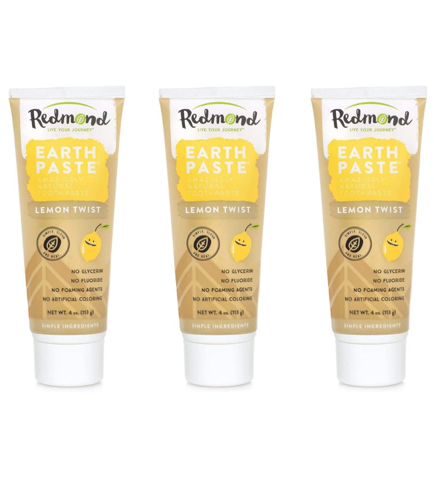 REDMOND Earthpaste Organic Lemon Twist Toothpaste 4oz (3 Pack) - All Natural, Vegan, Non-Fluoride, Non-GMO - Buy Online on GoSupps.com