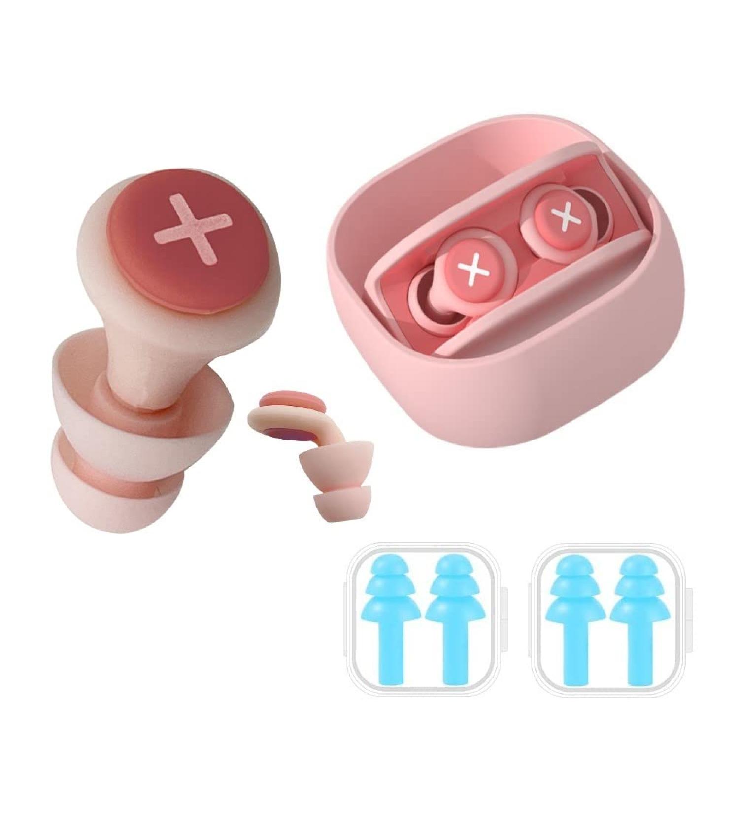 3 Pairs Reusable Soft Silicone Ear Plugs for Sleeping - Noise Cancelling & Comfortable - Includes Storage Box - Ideal for Sleep, Concerts, Snoring - Pink & Blue - Buy Online on GoSupps.com