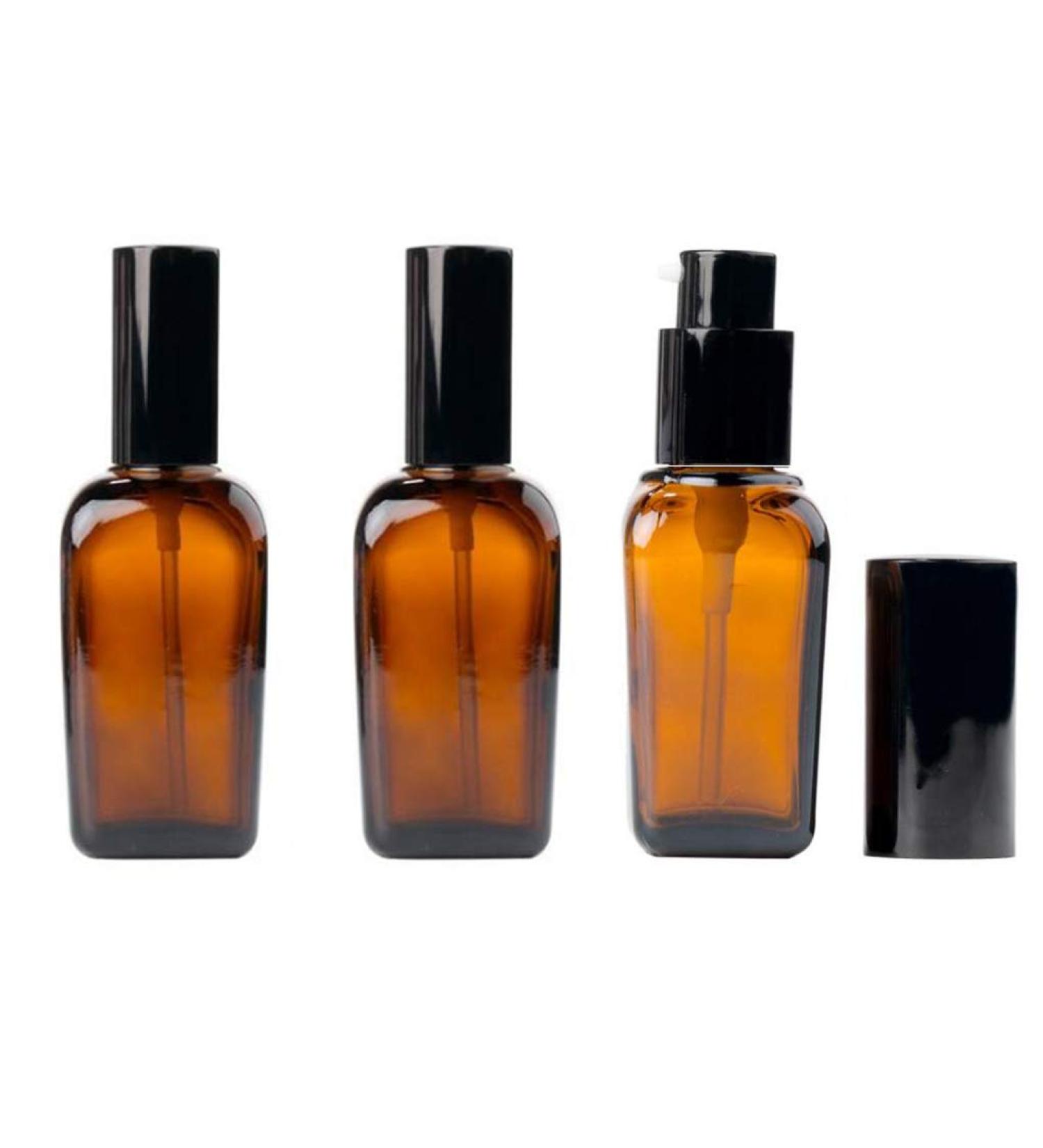 VASANA 3Pcs 20ML/0.7Oz Amber Square Glass Lotion Pump Bottles Empty Travel Cosmetic Makeup Cream Lotion Container Vial Jar Dispenser With Black Pump Head and Cap for Emulsion Essential Oil Liquids - Buy Online on GoSupps.com