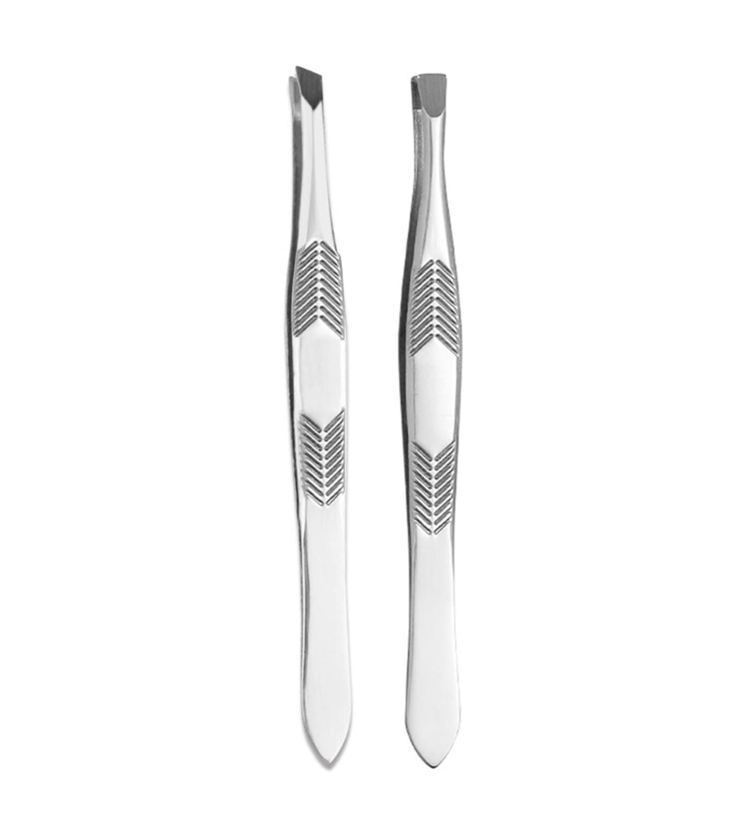 Professional Stainless Steel Eyebrow Tweezers Set - 2pcs Precision Hair Removal & Ingrown Hair Solution - Buy Online on GoSupps.com