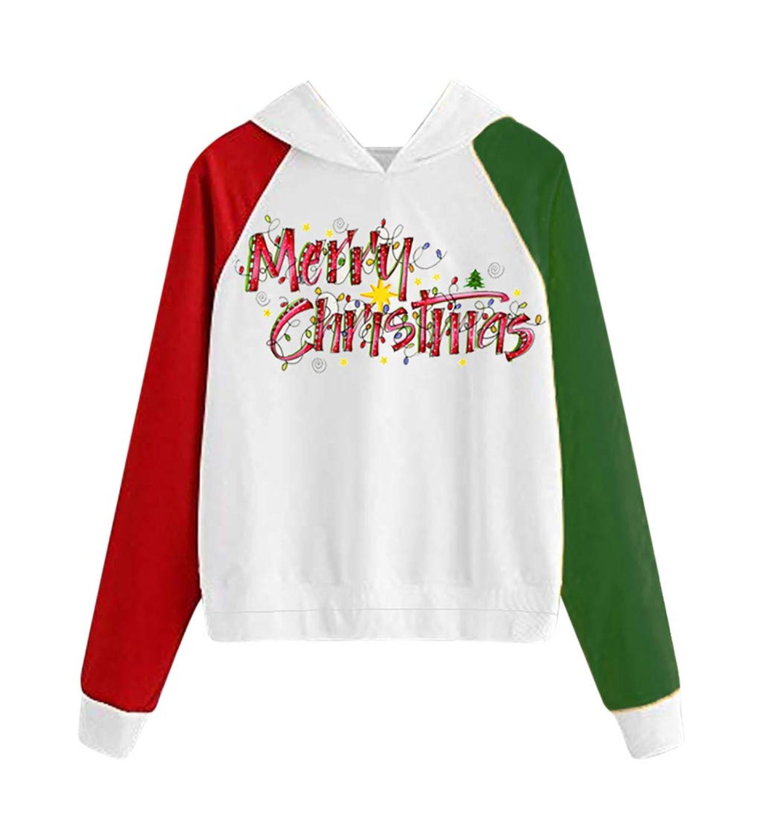 Bigfanshu Woman Dresses Fashion Christmas Sweater Print Hooded Round Collar Long Sleeves Tops - Buy Online on GoSupps.com