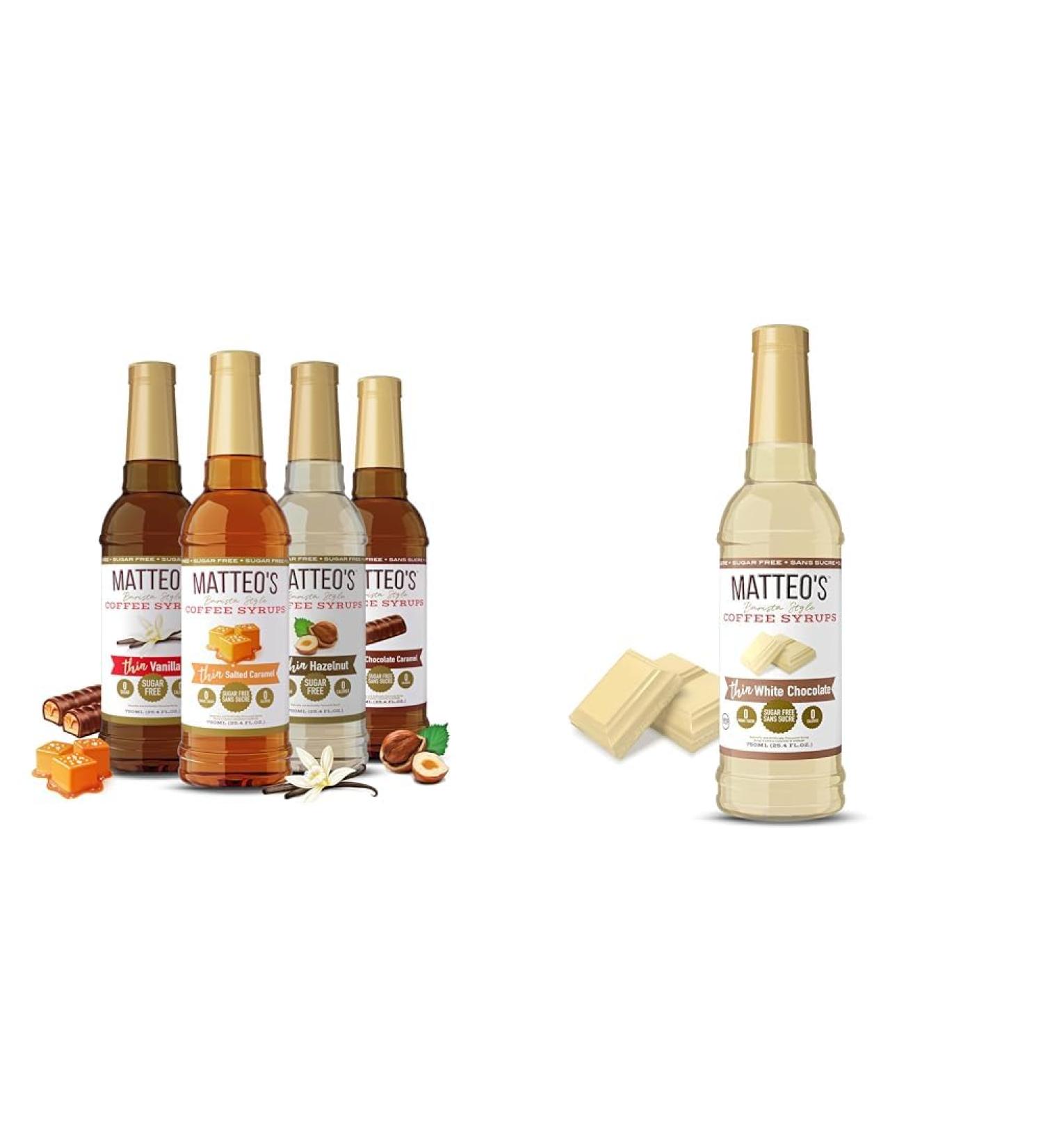 Matteo's Barista Style Sugar Free Coffee Syrup - 4 Flavor Variety Pack No Calorie & Sugar Free Coffee Flavoring Syrup White Chocolate Delicious Coffee Syrup 0 Calories - Buy Online on GoSupps.com