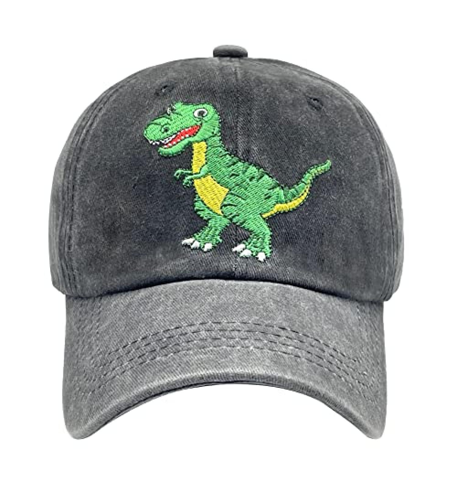 Boys' Skull Dinosaur Hat | Washed Vintage Embroidered Baseball Cap | Cute Funny Dinosaur - Black - Buy Online on GoSupps.com