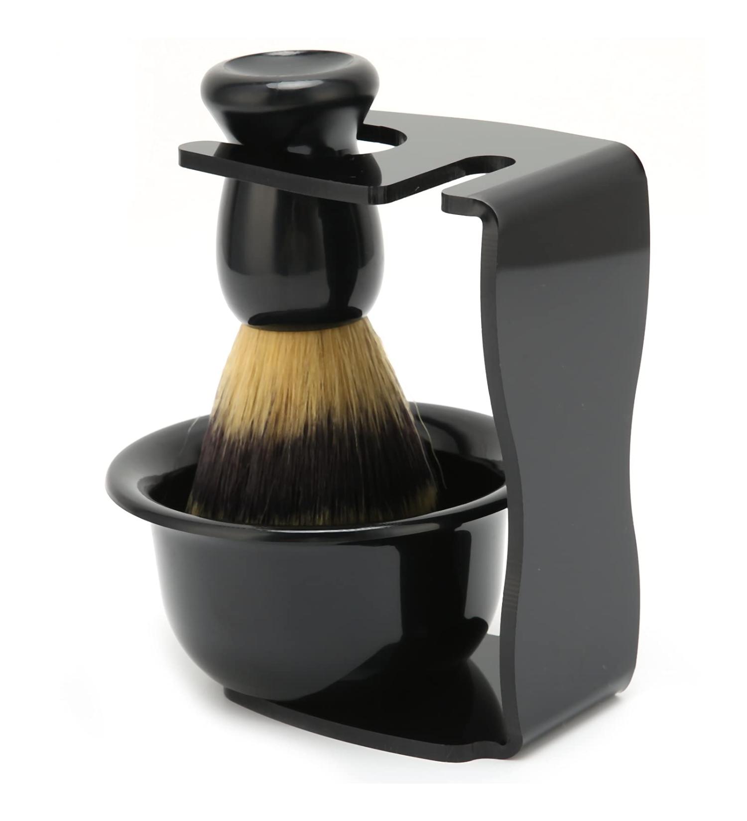 3 Piece Soft Nylon Bristle Shaving Brush Set with Safety Stand | ABS Storage Rack for Men - Premium Quality Grooming Tools - Buy Online on GoSupps.com