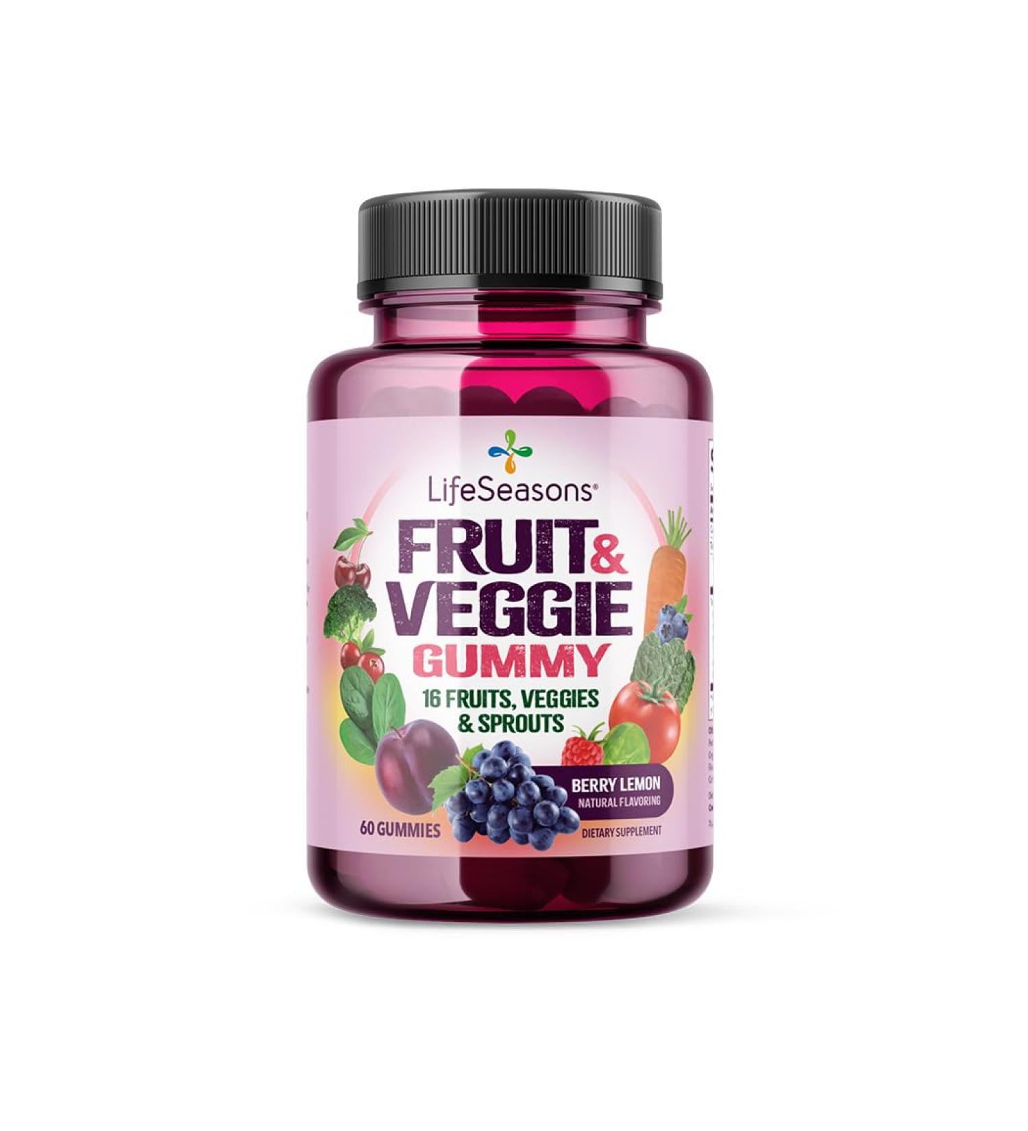 LifeSeasons Fruit & Veggie Gummy Supplement - 16 Fruits Vegetables & Sprouts - Vitamins Minerals & Antioxidants - Nutritional Support for Immunity & Wellness - 3X More Potent - 60 Gummies 60 Count (Pack of 1) - Buy Online on GoSupps.com